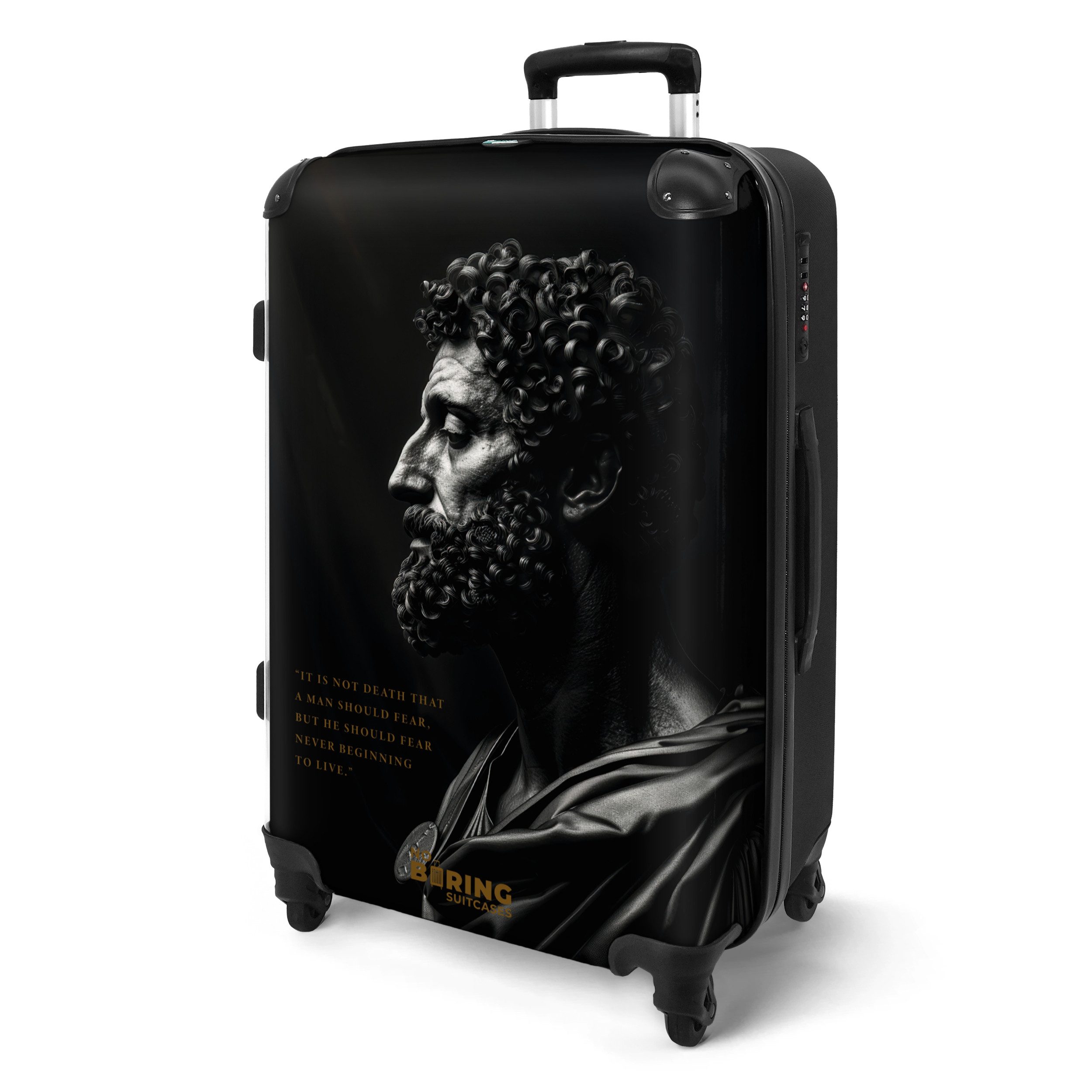 NoBoringSuitcases.com© Hartschalen-Trolley Schwarz mit Marcus Aurelius günstig online kaufen