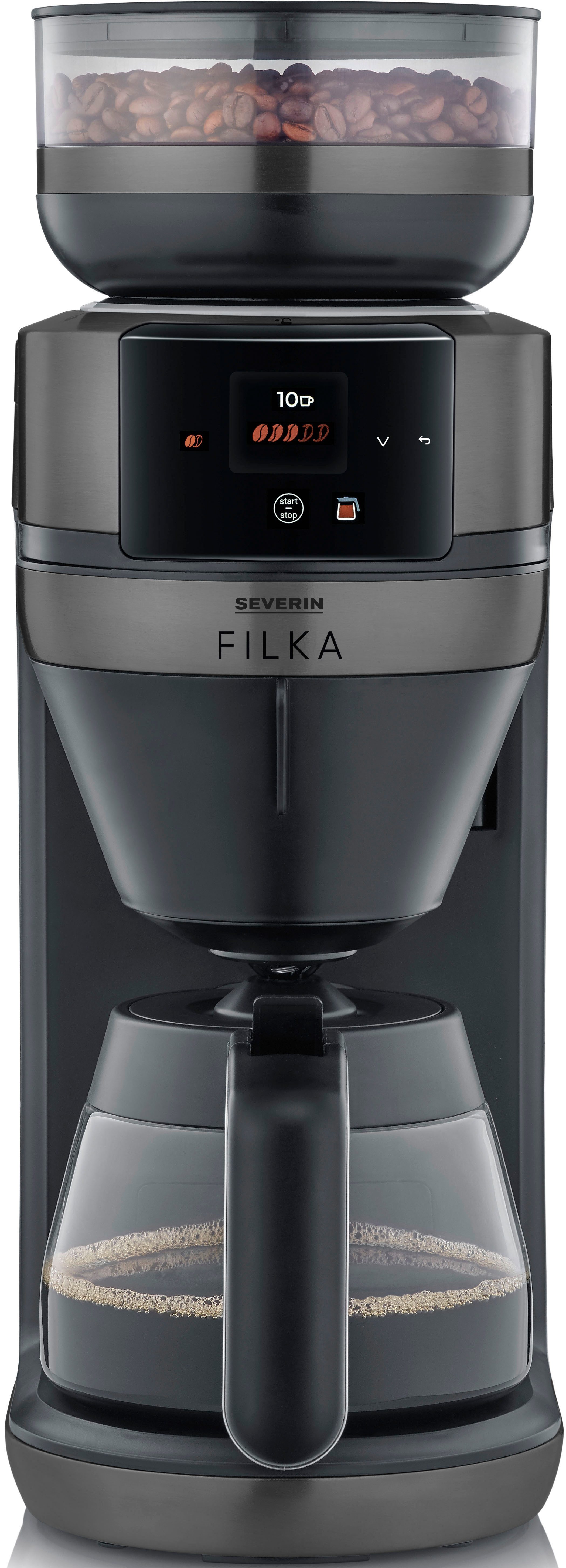Severin Kaffeemaschine mit Mahlwerk KA 4854 FILKA (2. Generation), Filterkaffee-Vollautomat, 1,4l Kaffeekanne, Papierfilter, Permanentfilter 1x4, mit Glaskanne