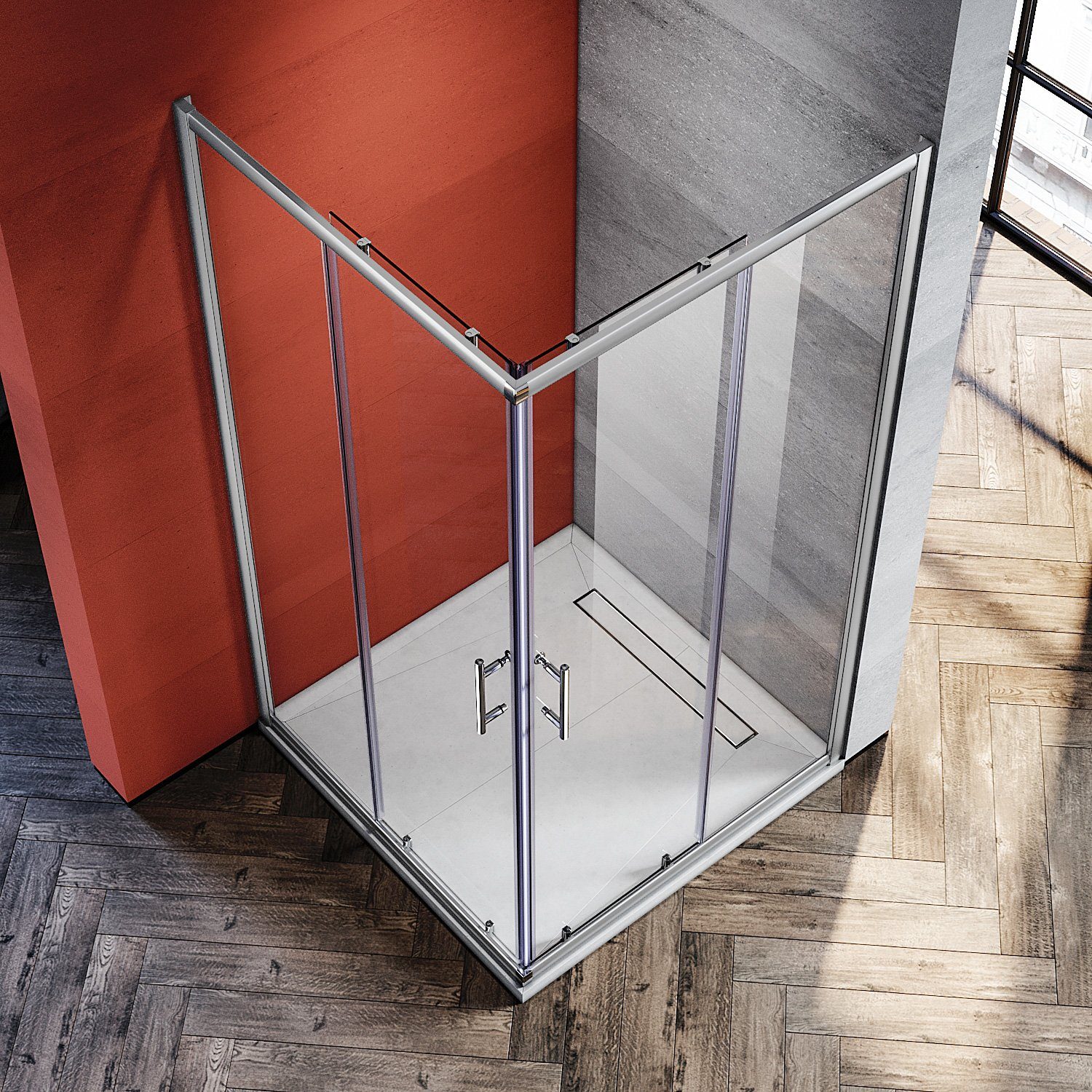 SONNI Eckdusche Duschkabinen Eckeinstieg Doppel Schiebetüren Dusche 70x70 - 120x120, BxT: 70x70 cm, ESG Glas Schnellfreigabefunktion Spritzwasserschutz, Höhe 185 / 195cm