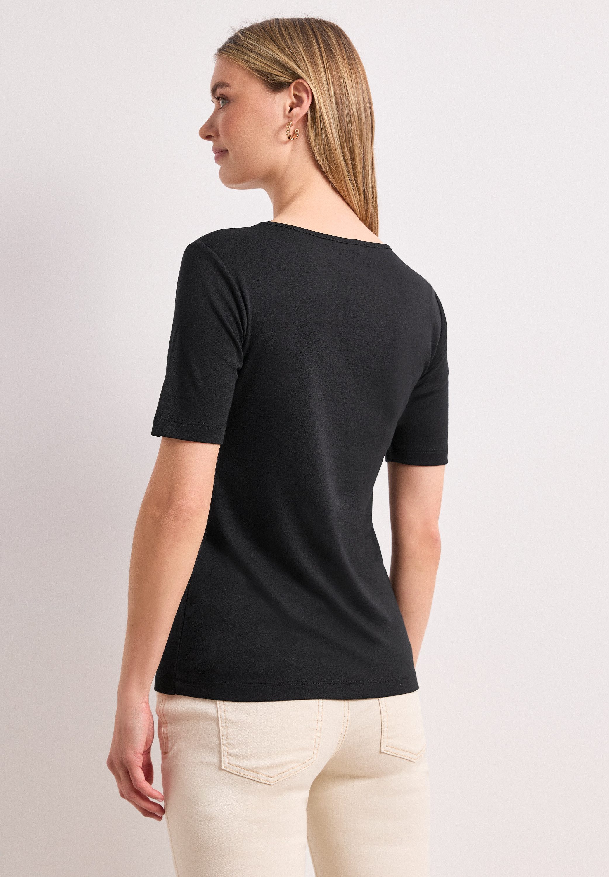 STREET ONE Kurzarmshirt Style Ada Sommershirt mit Herz-Ausschnitt