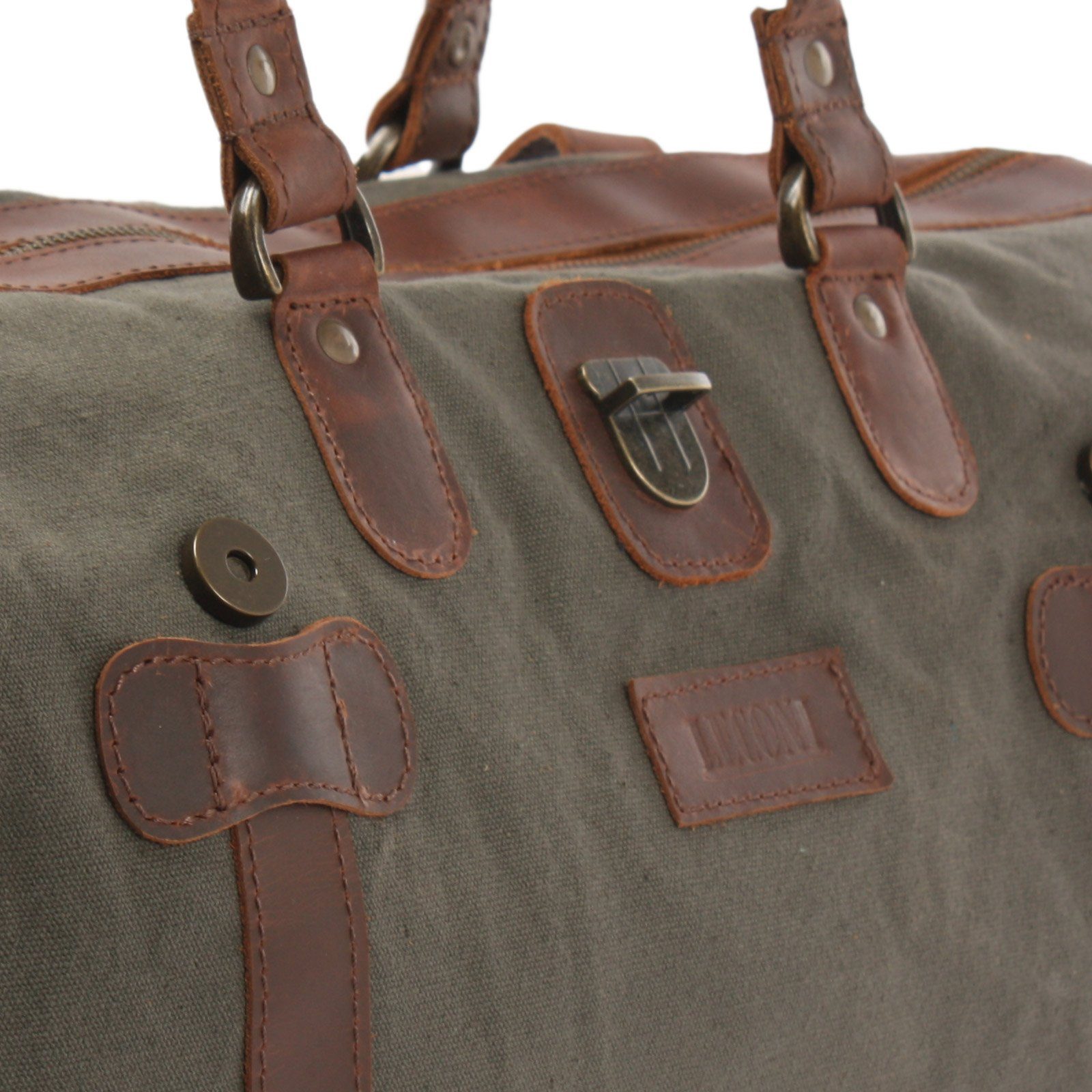 Handgepäck Damen LE2008 Herren Weekender grün Leder LECONI Canvas klein