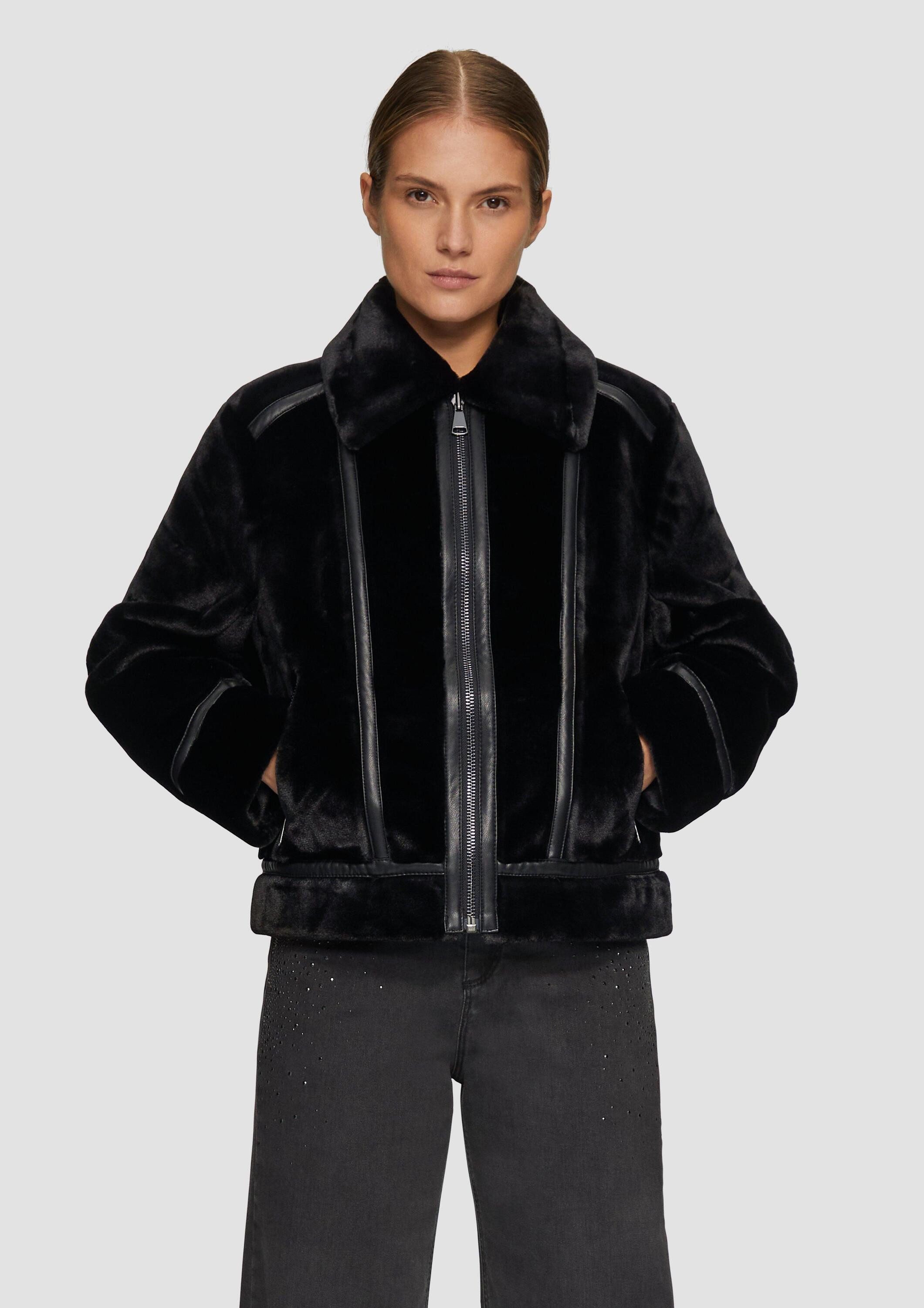 s.Oliver Winterjacke Outdoor-Jacke Jacke aus Web-Pelz im Biker-Stil