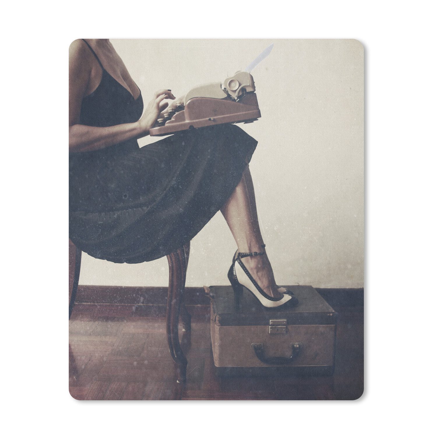 MuchoWow Mauspad Schreibmaschine - Vintage - Frau (1-St), Gaming, Mousepad Klein, Büro Zubehör, Mausunterlage, 19x23 cm