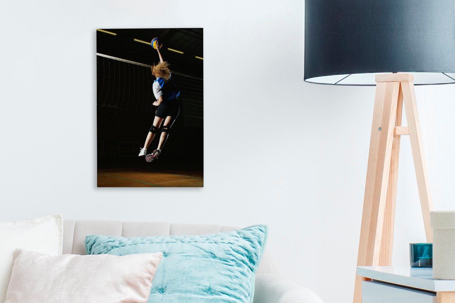 bespannt Volleyballstar Leinwandbild OneMillionCanvasses® über cm das schlägt Ball Zackenaufhänger, Leinwandbild Netz, 20x30 St), Gemälde, inkl. den (1 fertig