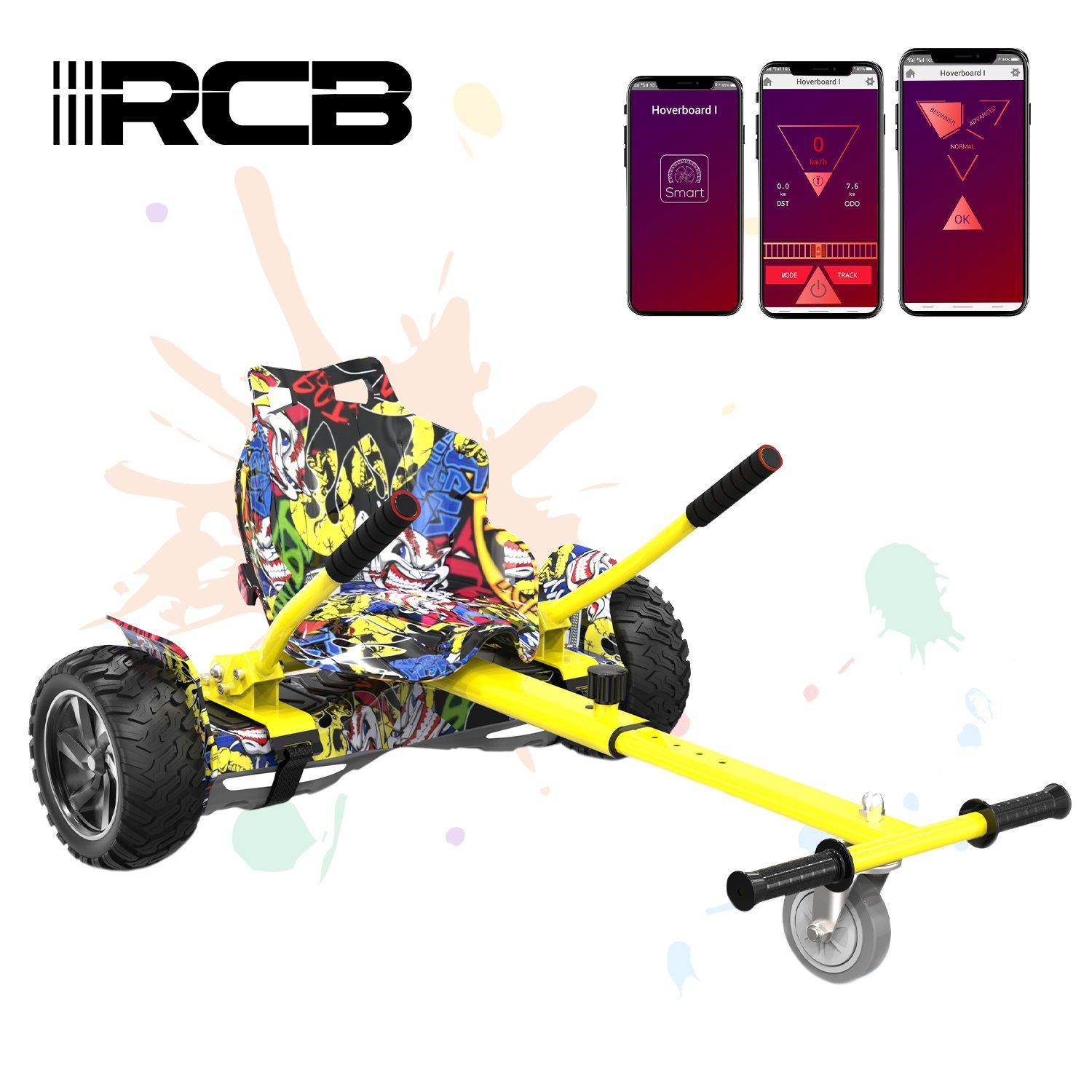 RCB TECH Balance Scooter Kart Set, 8,5'' Off-Road SUV Hoverboard mit Sitz, Go-Kart, APP, Bluetooth