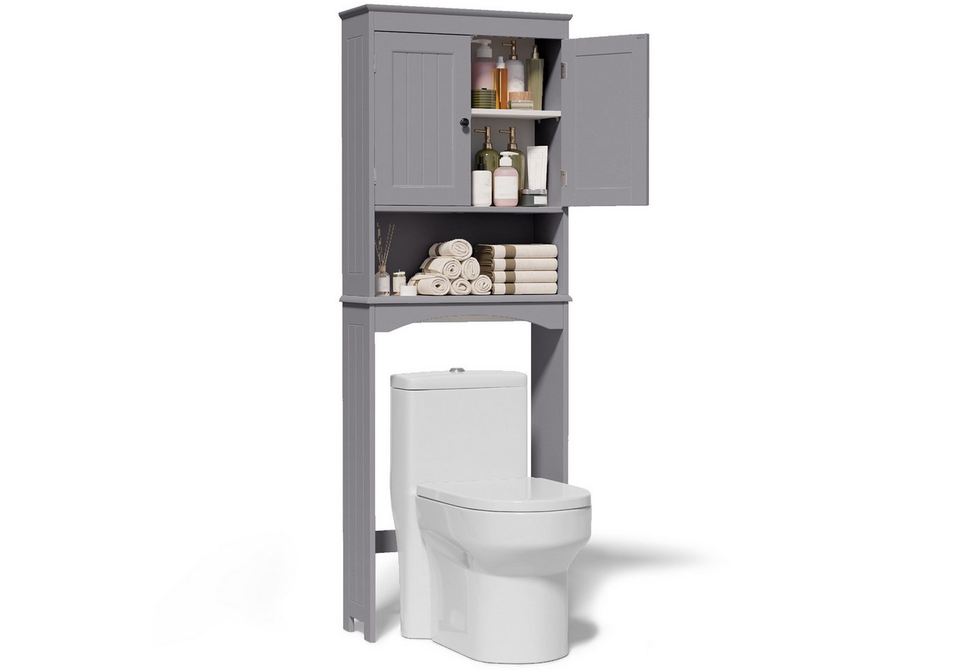 Blishom Badregal WC-Regal über Toilette, Badezimmerschrank mit Verstellbarem Regalboden, Badregal Platzsparend mit Offenem Fach, 167 x 60 x 23 cm