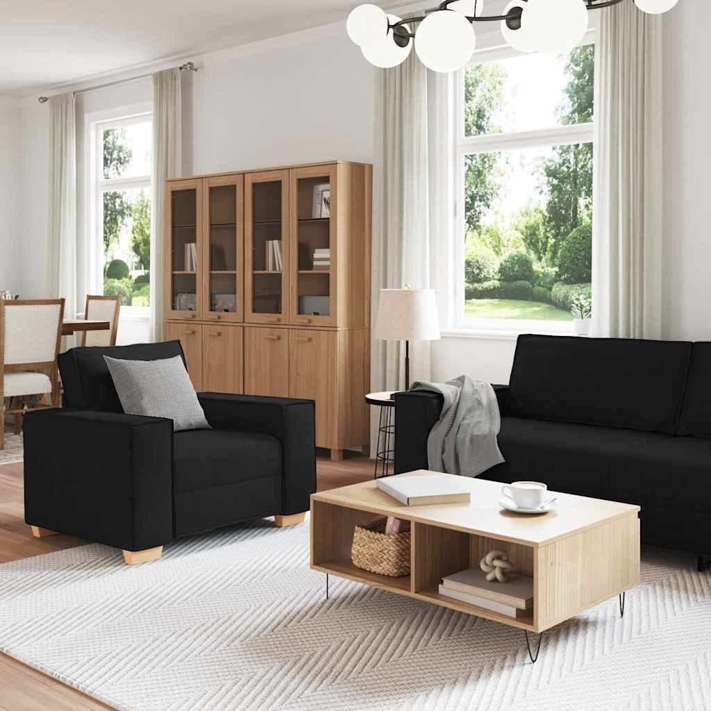 vidaXL Sofa Sofa 3 pcs Schwarz Leinenmischgewebe, 3 Teile günstig online kaufen