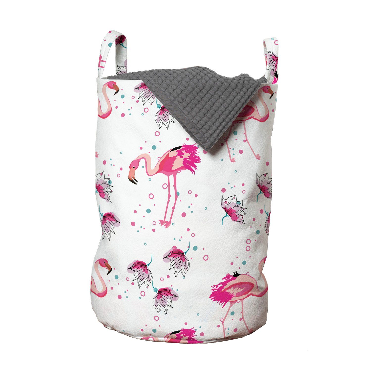 Abakuhaus Wäschesäckchen Wäschekorb mit Griffen Kordelzugverschluss für Waschsalons, Vogel-Druck Flamingo Petal und Punkte