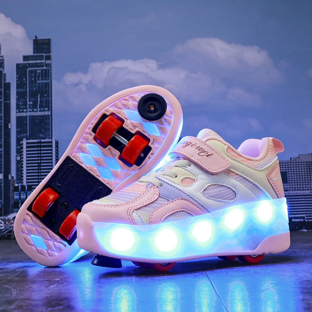 HUSK'SWARE Rollschuhe 4 Rollen mit Bremse & Auto-Knopf, Farbwechsel-Leuchte, (LED-Beleuchtung mit Farbwechsel – Cool & Auffällig), Verstellbarer Klettverschluss – Fester Sitz & Individuelle Passform