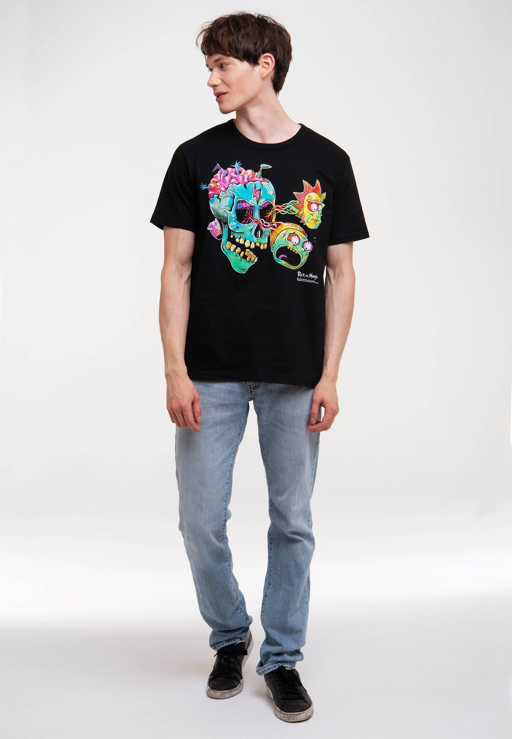 Print lizenziertem LOGOSHIRT - Rick Skull Eyeball Morty mit & T-Shirt