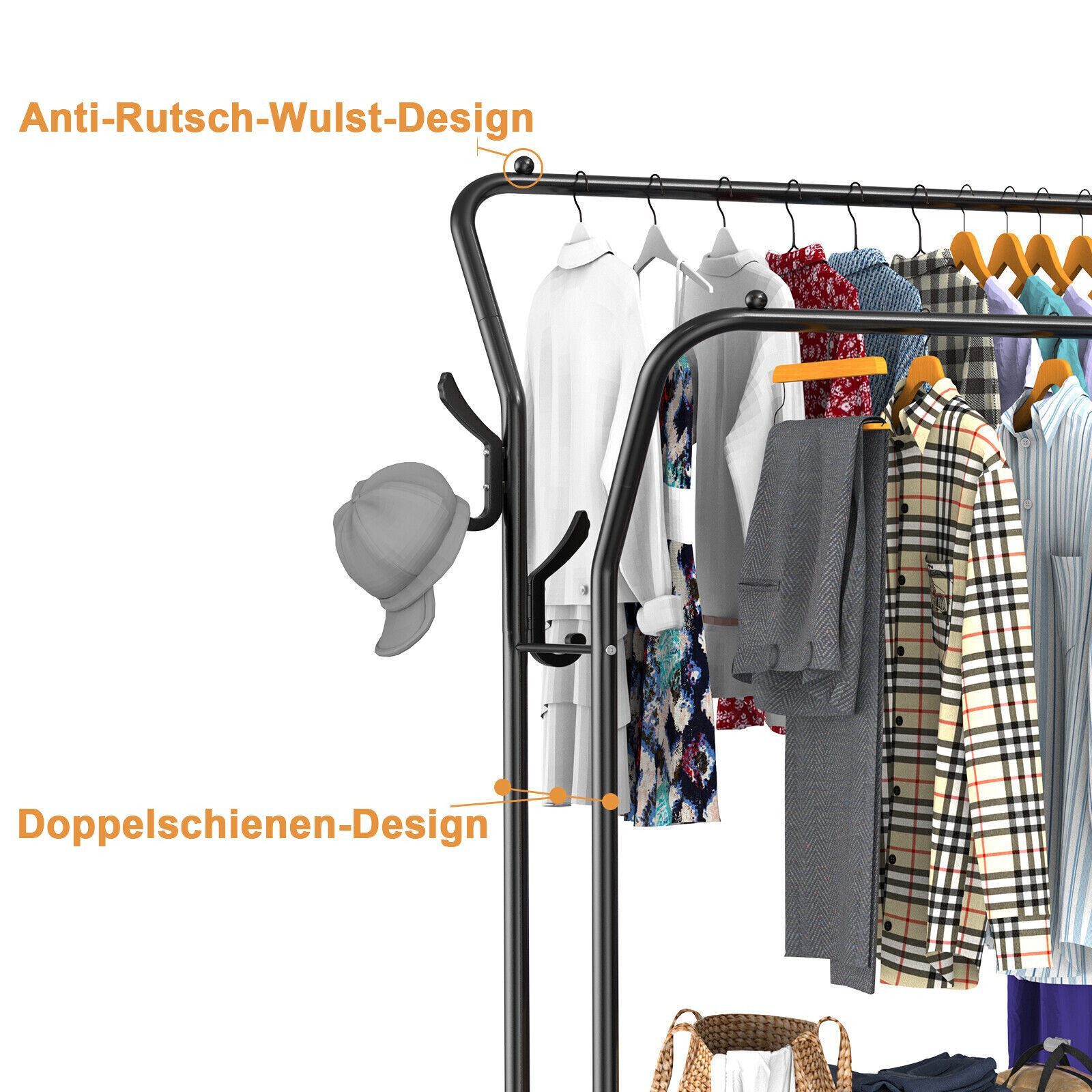 ToteBox Garderobenständer 3-in-1-Kleiderständer: Doppelstangen, 8 Haken günstig online kaufen