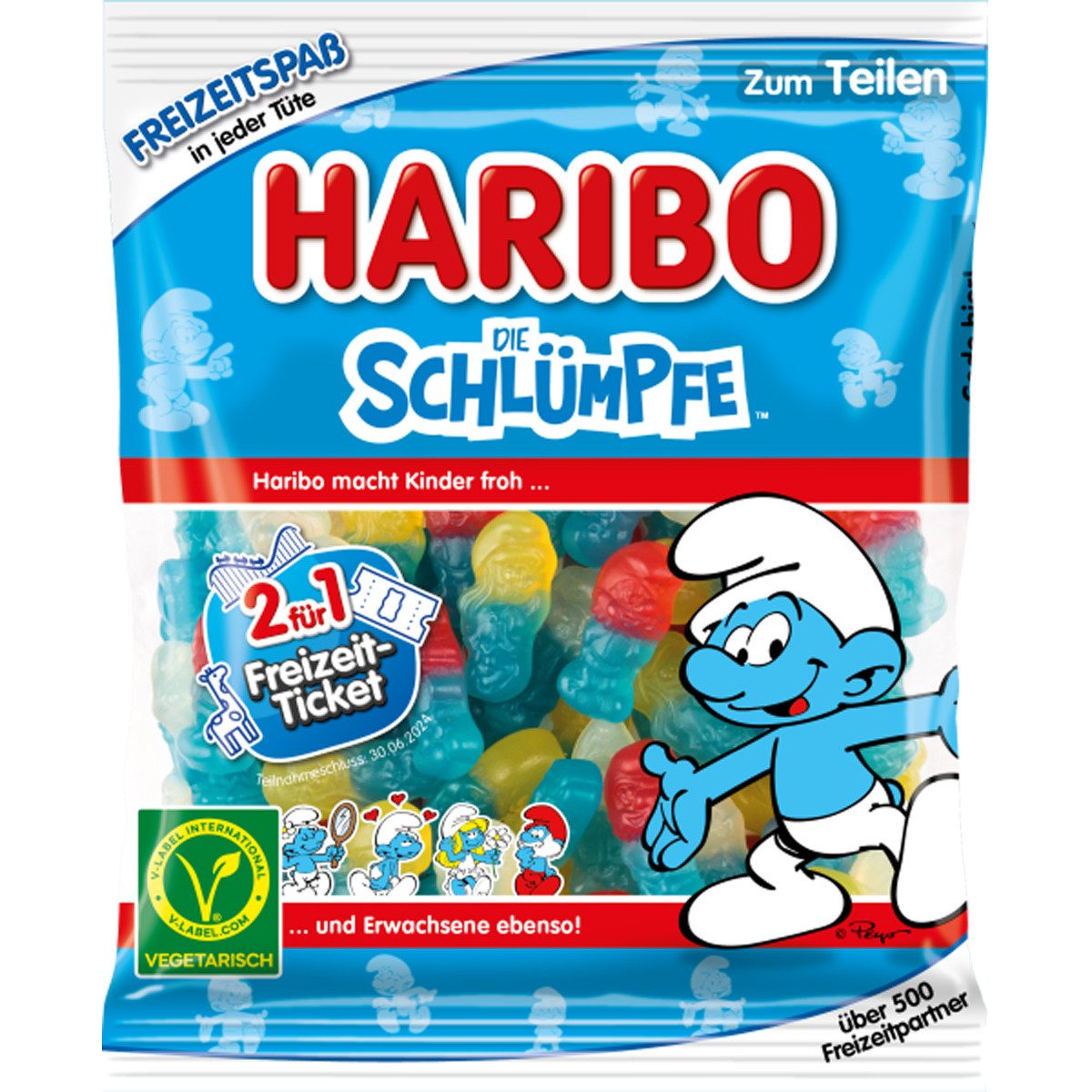 HARIBO Süßigkeit, Haribo Schlümpfe Fruchtgummi mit Himbeer und Erdbeergeschmack 175g