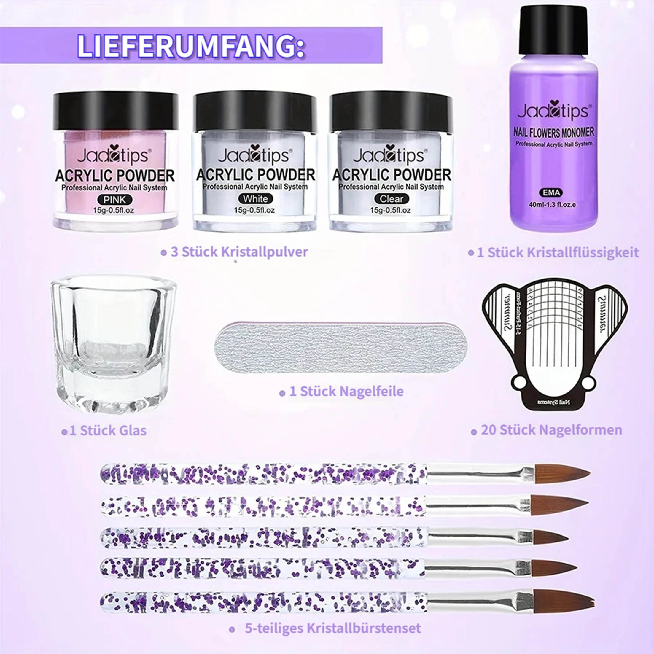 KINSI Nageldesign Zubehör Nailart Kristall-Pulver-Set, Nailart-Werkzeug-Set, 3D-Skulptur, 8-tlg., professionelle Studio-Qualitat