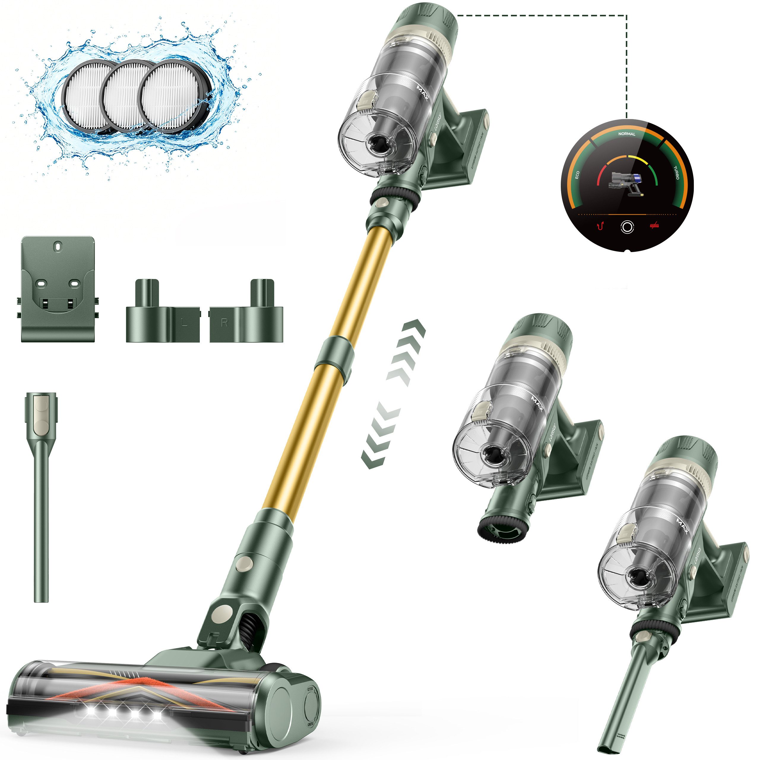 Laresar Akku-Hand-und Stielstaubsauger 95000Pa Akkustaubsauger, 850 W Akku Staubsauger, Akkusauger Kabelloser, 850 W, 95 kPa, 75 Minuten Laufzeit, Abnehmbarer Akku