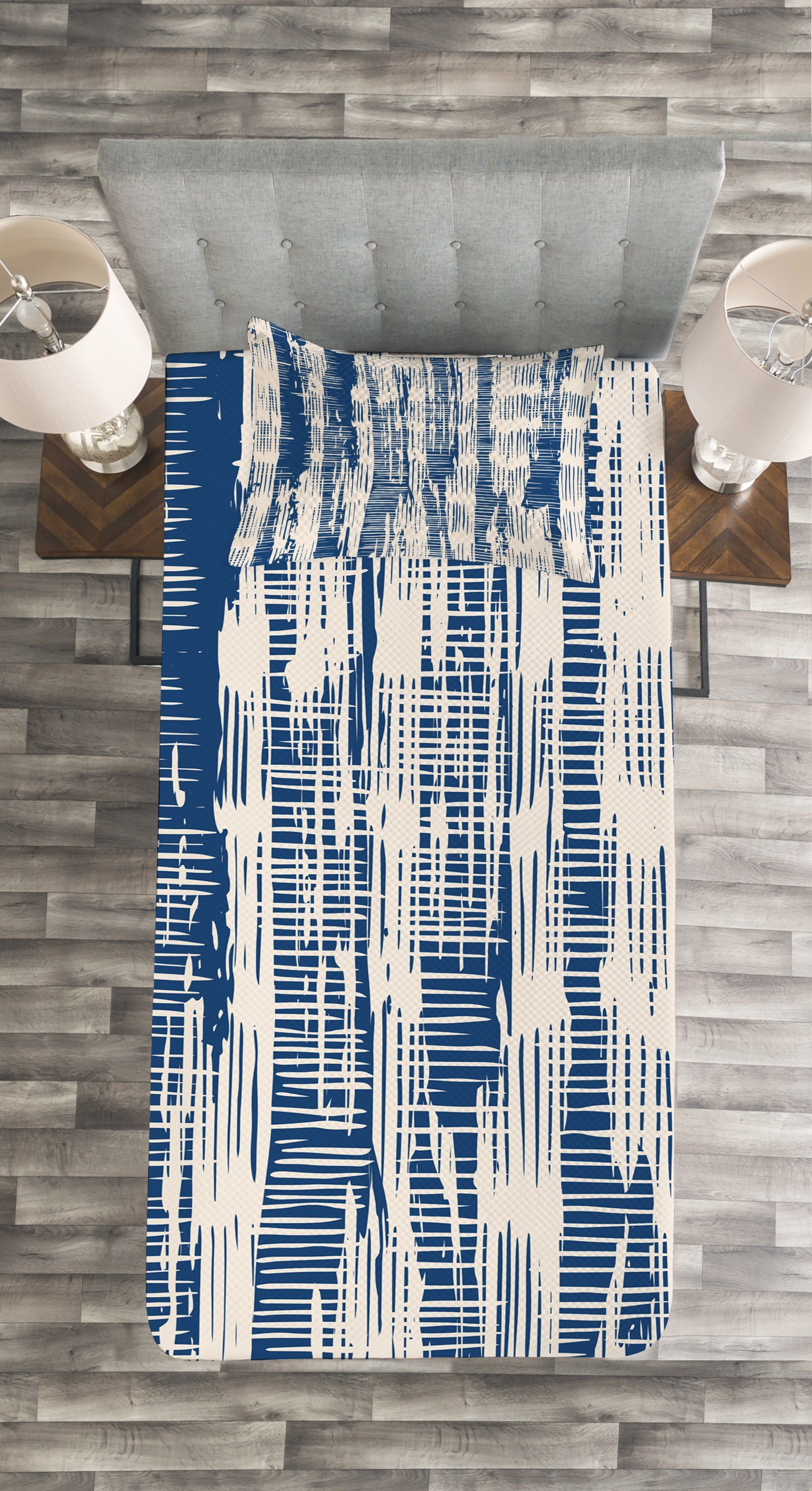 Abakuhaus, Grunge Set Abstrakt Stripy Tagesdecke mit Waschbar, Kissenbezügen Batik
