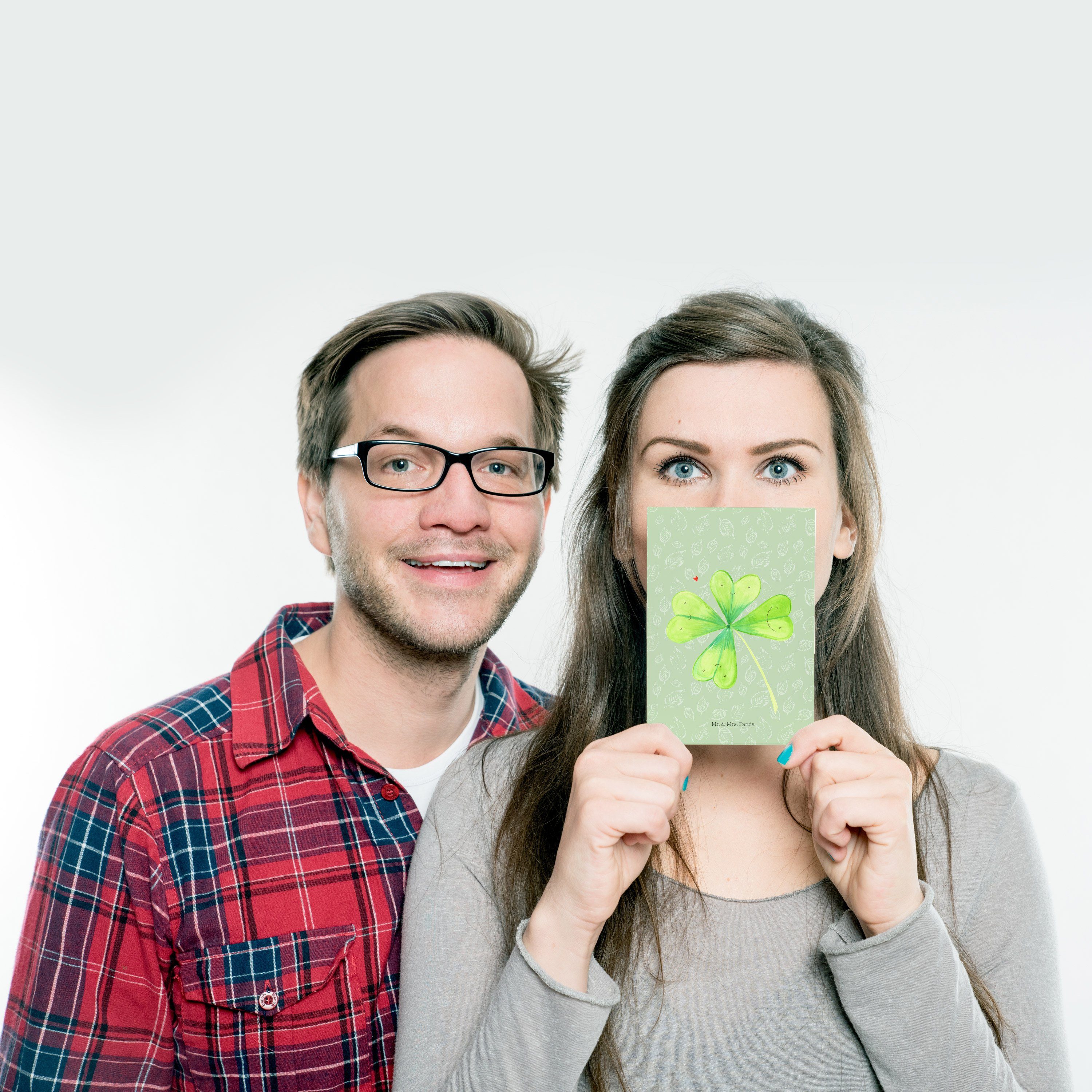 Mr. & Mrs. Blattgrün - Geschenk, Kleeblatt Einladung, Grußkarte Postkarte Panda - Ansichtskarte