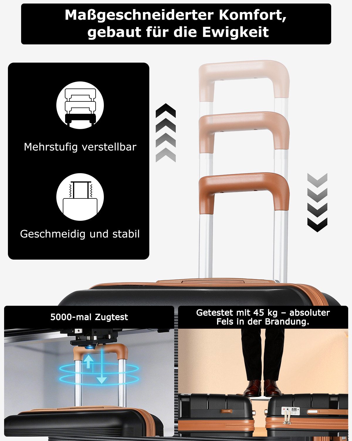 British Traveller Handgepäck-Trolley Reisekoffer Hartschalenkoffer aus 100% PP 8 Spinnerräder, TSA-Schloss
