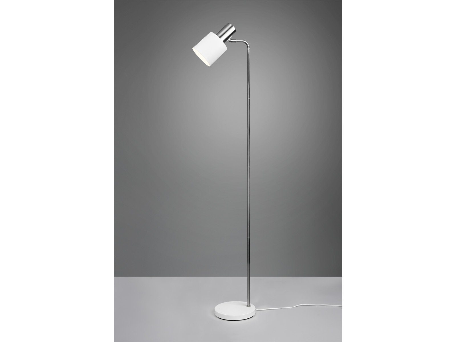 schmale meineWunschleuchte LED mit H wechselbar, Weiß, Lampenschirm Weiß-Chrom 153cm für Leselampe Warmweiß, LED Stehlampe, dimmbar Lese-ecke Dimmfunktion,