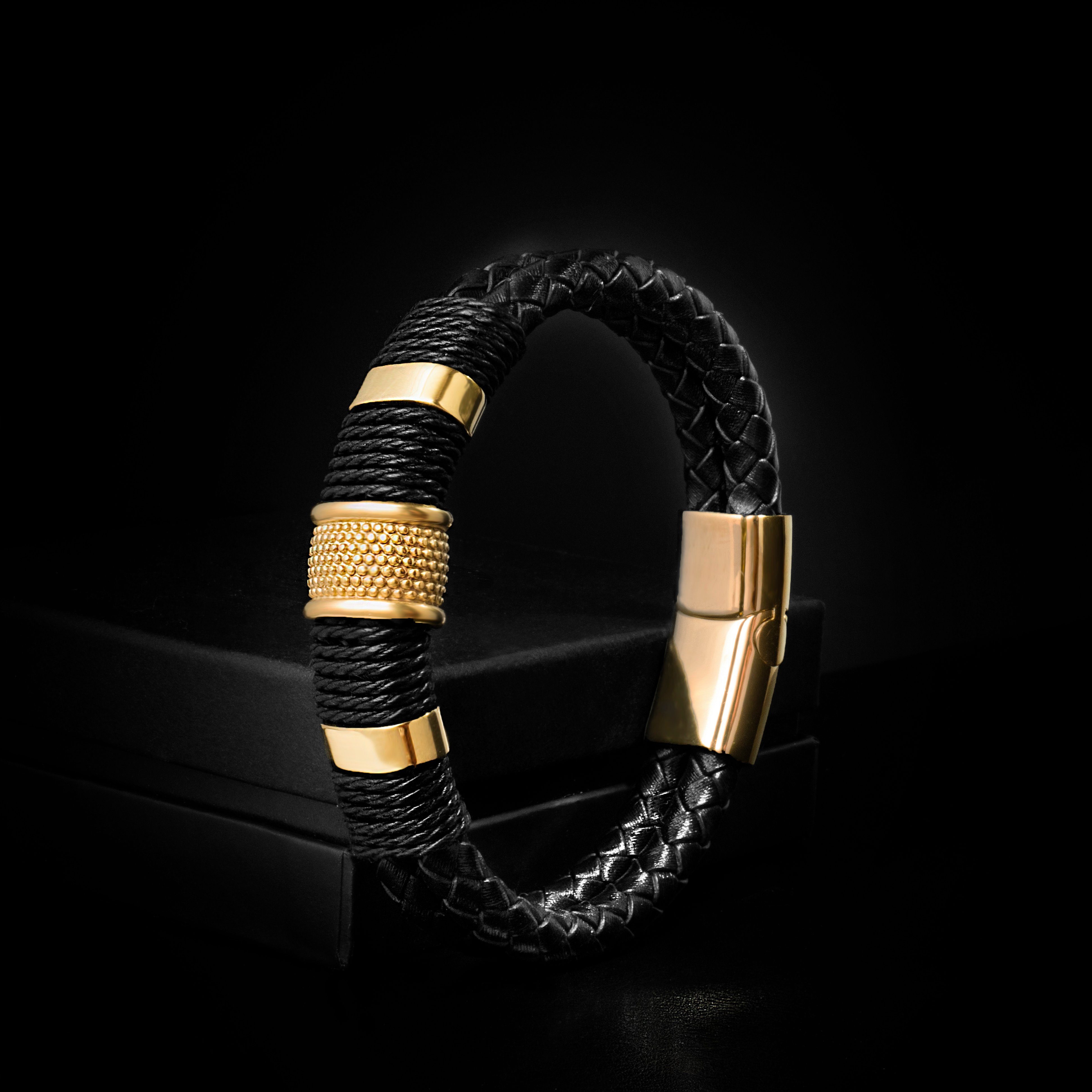 Germany Geflochten "PREMIUM Style, Gold in Casual Lederarmband UNIQAL.de STYLE" Designed (Edelstahl, Echtleder, Herren Handgefertigt), Lederarmband