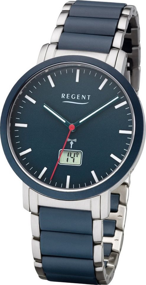 Regent Funkuhr Regent Metall Herren Uhr FR-254, Herrenuhr mit  Metallarmband, rundes Gehäuse (ca. 40mm), Elegant-Style