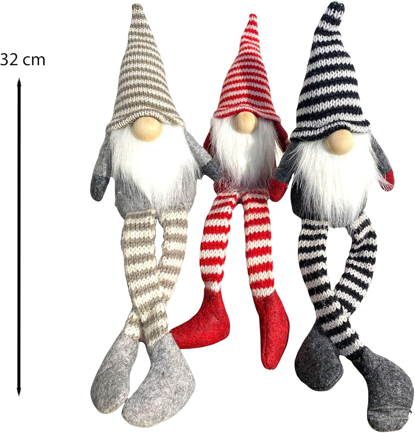 hausleben Wichtel Winterwichtel Knud 32 cm (Set, 3 St., 2-teiliges Wichtelset Erik & Grit aus Filz), mit Schlenkerbeinen, 3-Fach Sortiert