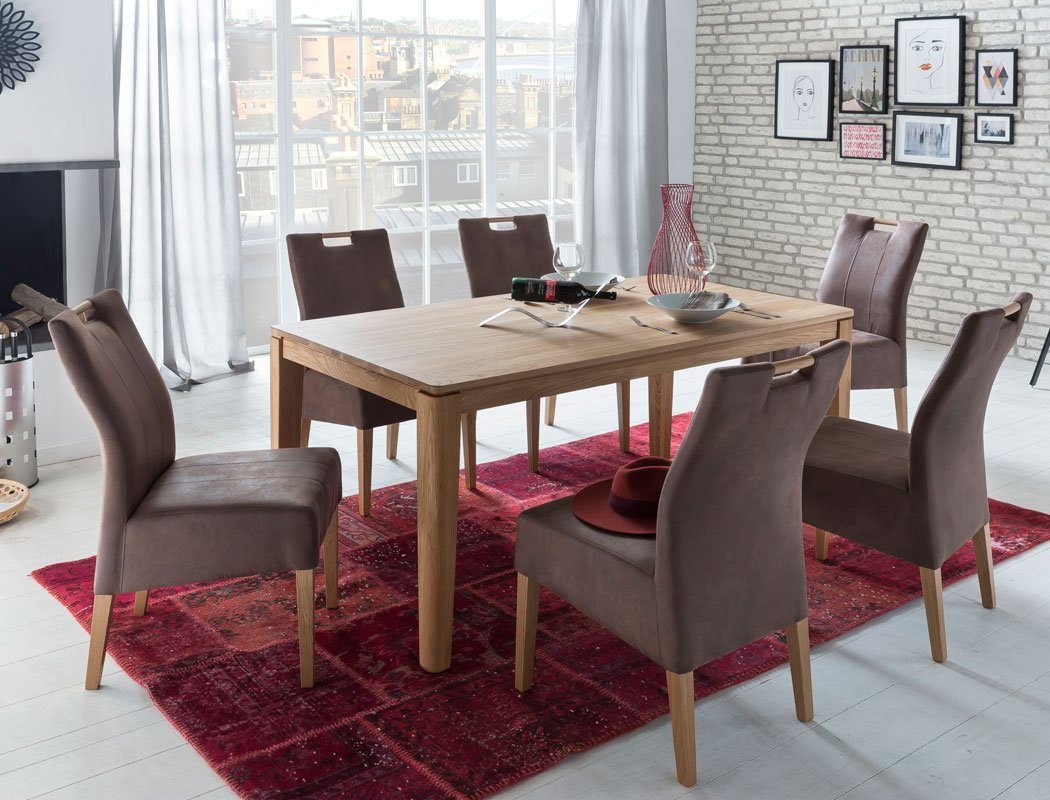 expendio Essgruppe Horand, (komplette Tischgruppe, Spar-Set, 5-tlg), Tisch Eiche natur 160(210)x90 cm + Stühle Vigga Grizzly dunkelbraun