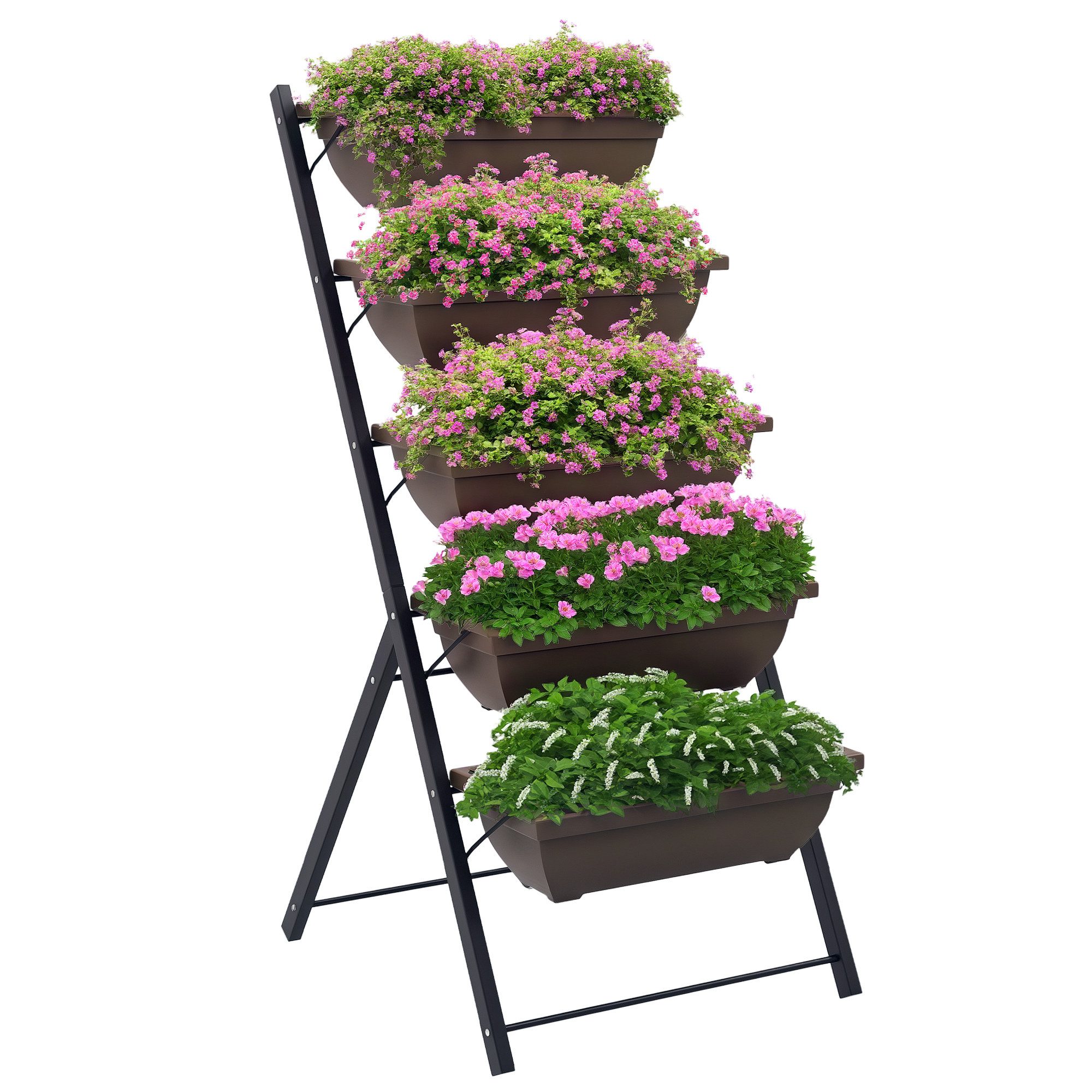 MC Star Hochbeet Hochbeet mit mehreren Ebenen, vertikaler Pflanzkasten (mit 5 Blumenkästen, Abflusslöchern, braunem Stahlrahmen)