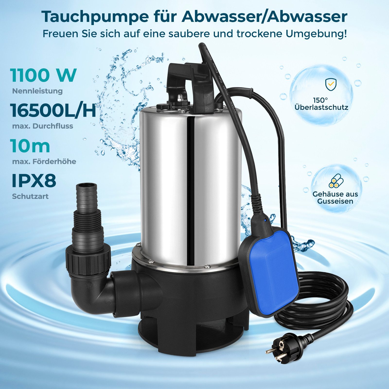 TLGREEN Schmutzwasserpumpe Schmutzwasser-Tauchpumpe, Gartenpumpe, 16500 L/H günstig online kaufen
