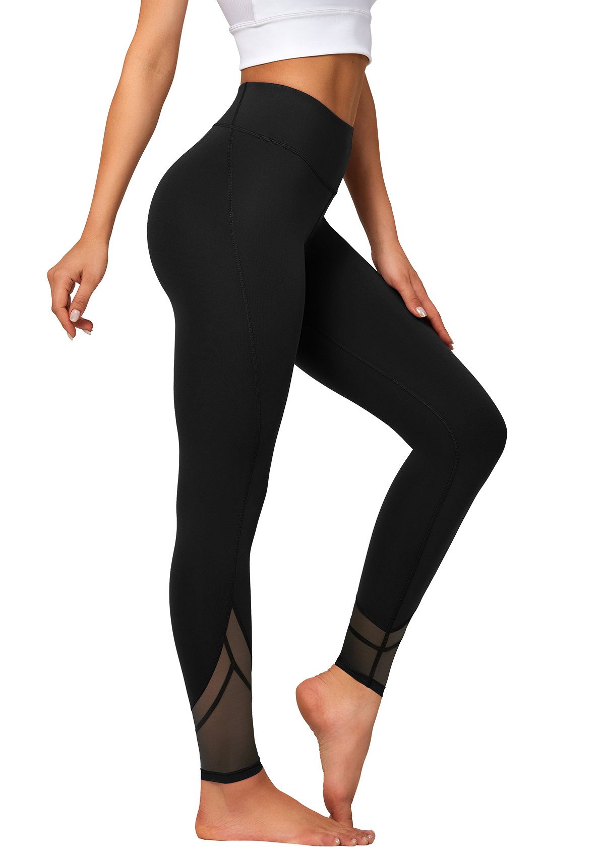Leggings Damen Sporthose Lang mit Mesh Blickdicht Fitness