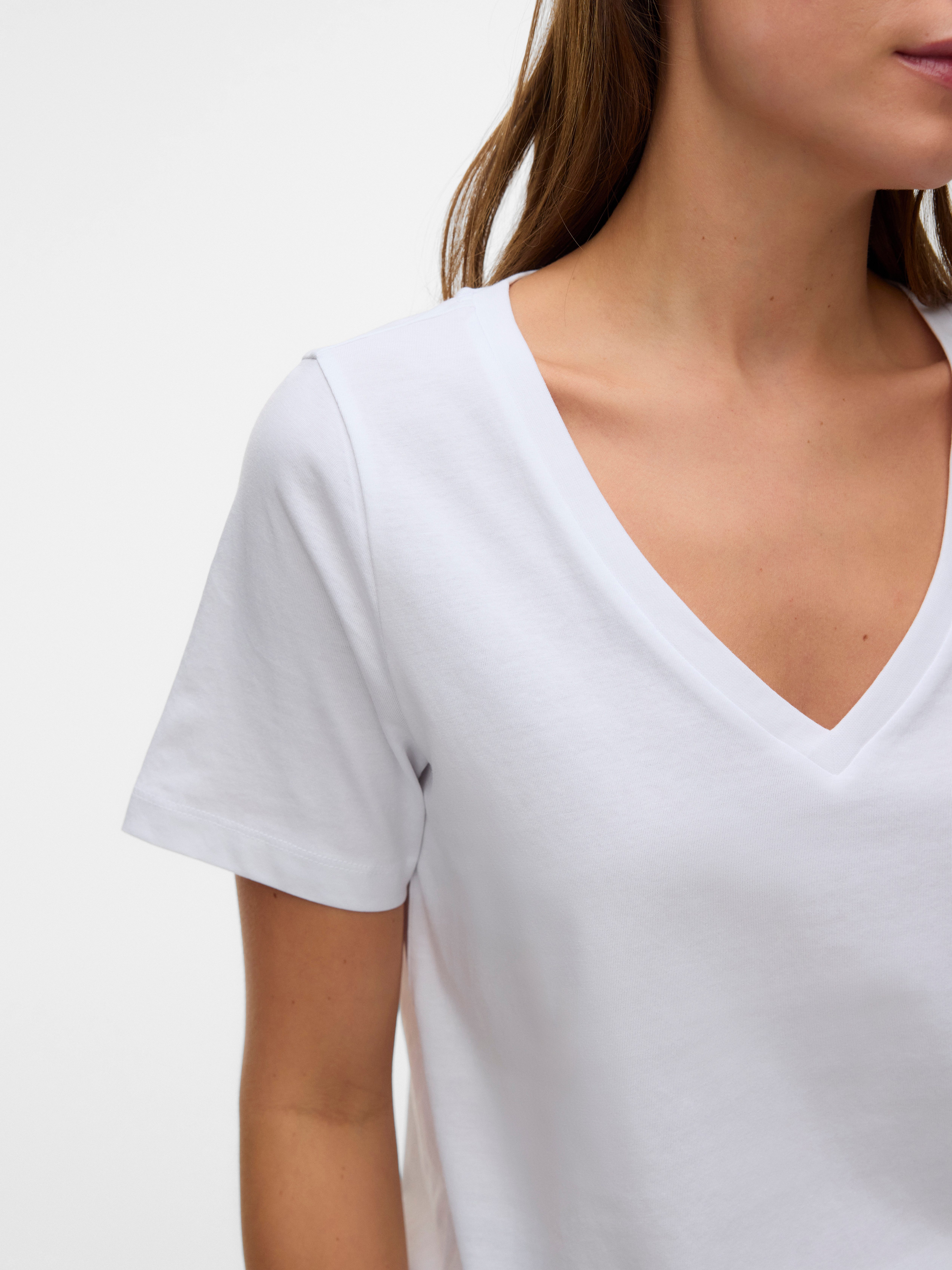 Vero Moda Kurzarmshirt VMPAULINA SS V-NECK T-SHIRT JRS NOOS Baumwolle