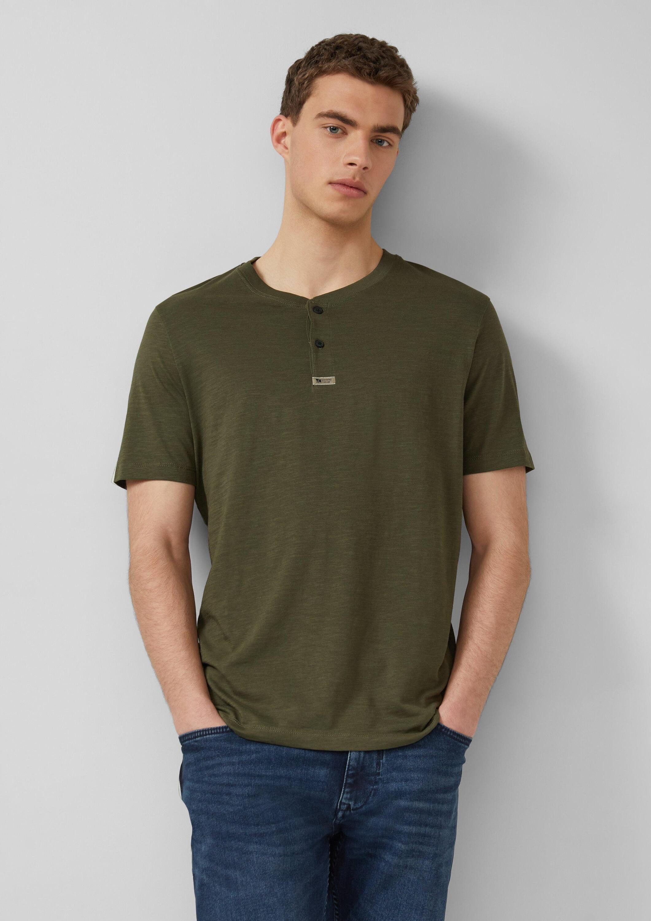 s.Oliver Kurzarmshirt T-Shirt Henley-Shirt in Flammgarnstruktur