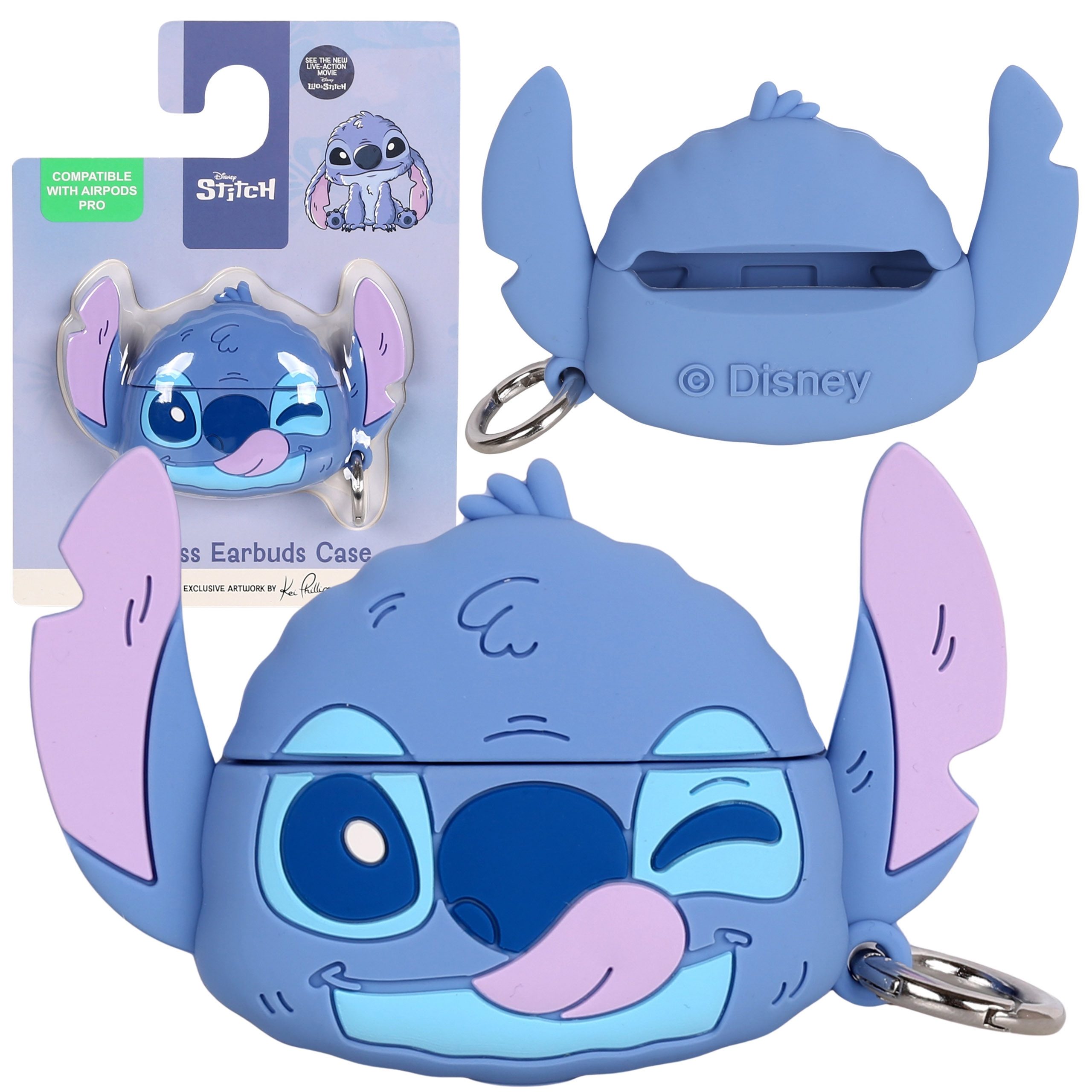 Disney Kopfhörer-Schutzhülle Disney Stitch Hülle für AirPods Pro – Silikontasche mit Karabiner