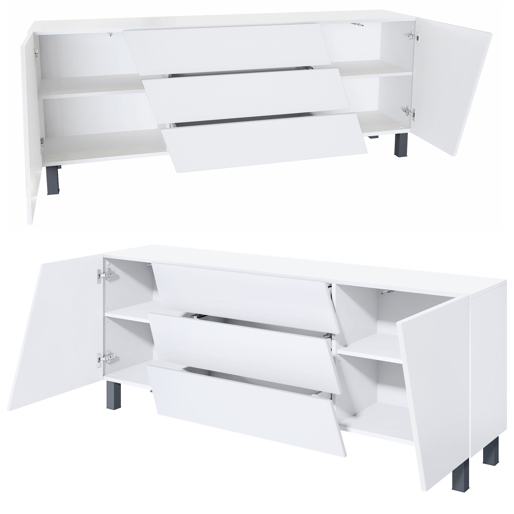 Vladon Sideboard Houston (Kommode, mit 2 Türen und 3 Schubladen), Weiß matt (178 x 57,5 x 38,5 cm)