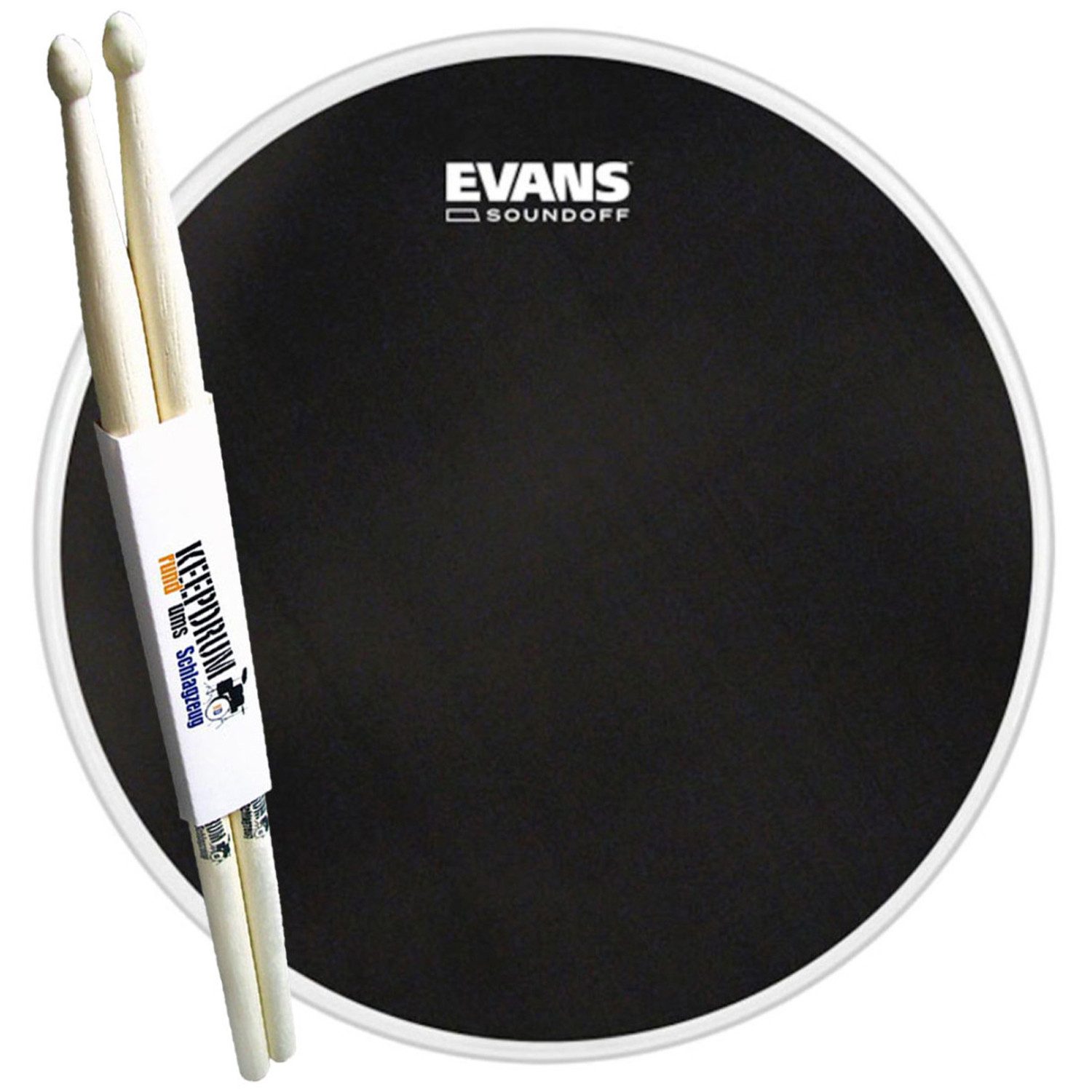 Evans Schlagzeug Evans TT14SO01 SoundOff Meshhead Fell 14 mit Schlagzeugstöcken, Meshheaad mit Sticks