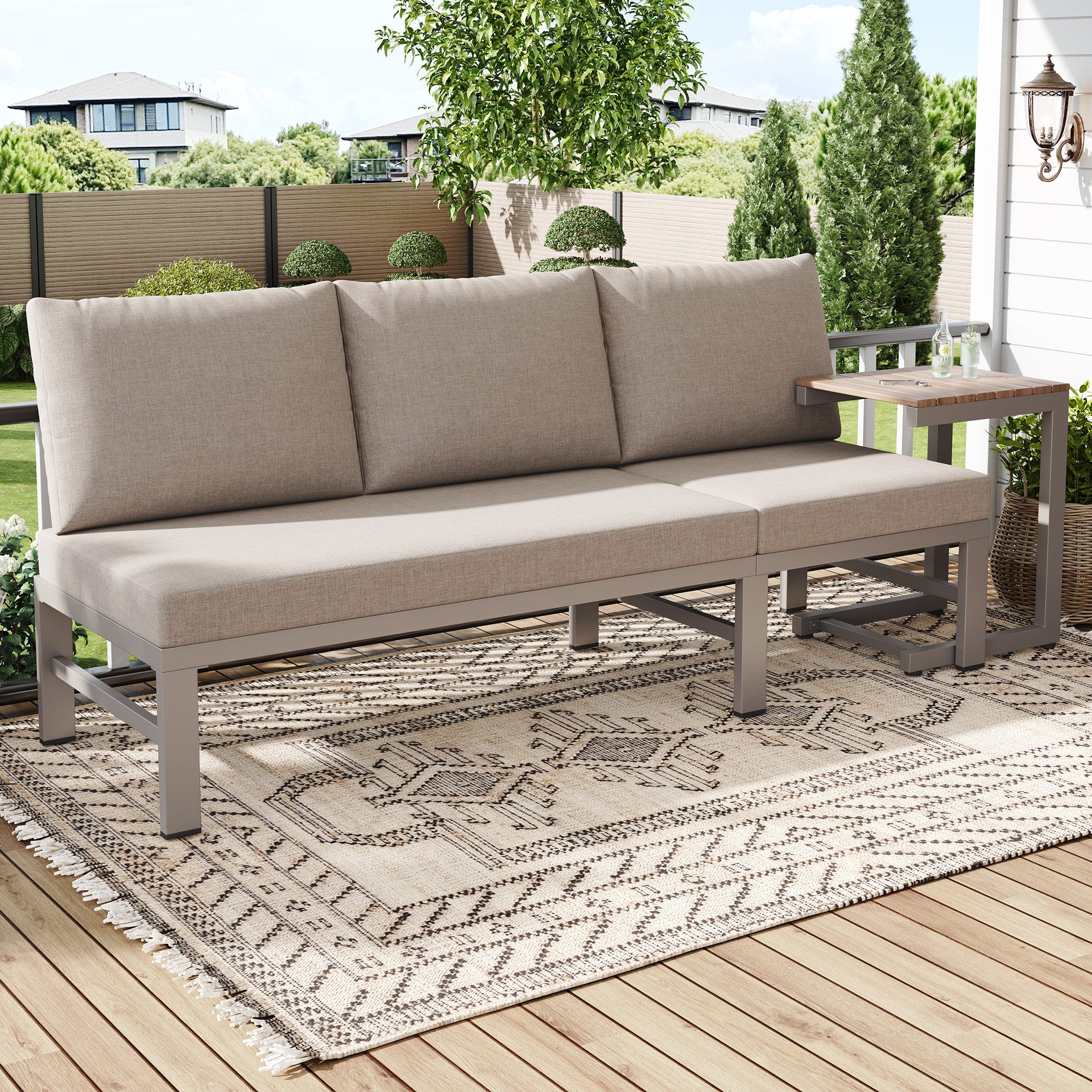 Flieks Gartenlounge-Set, 3-Sitzer Gartenmöbel mit 5-stufig-verstellbarer Neigungsfunktion