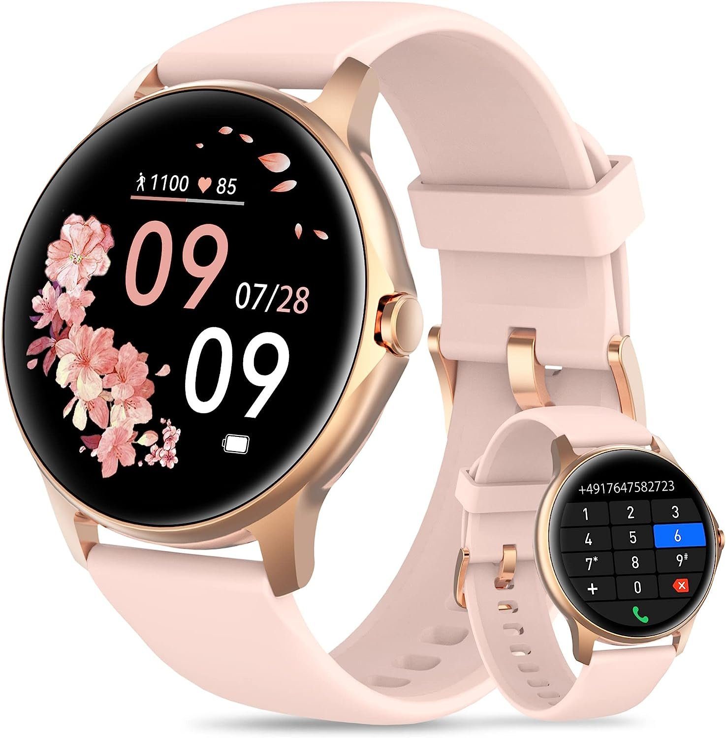 GYDOM Smartwatch (1,3 Zoll, Android iOS), Damen mit Telefonfunktion  Fitnessuhr 110 Sportmodis Wasserdicht Uhr