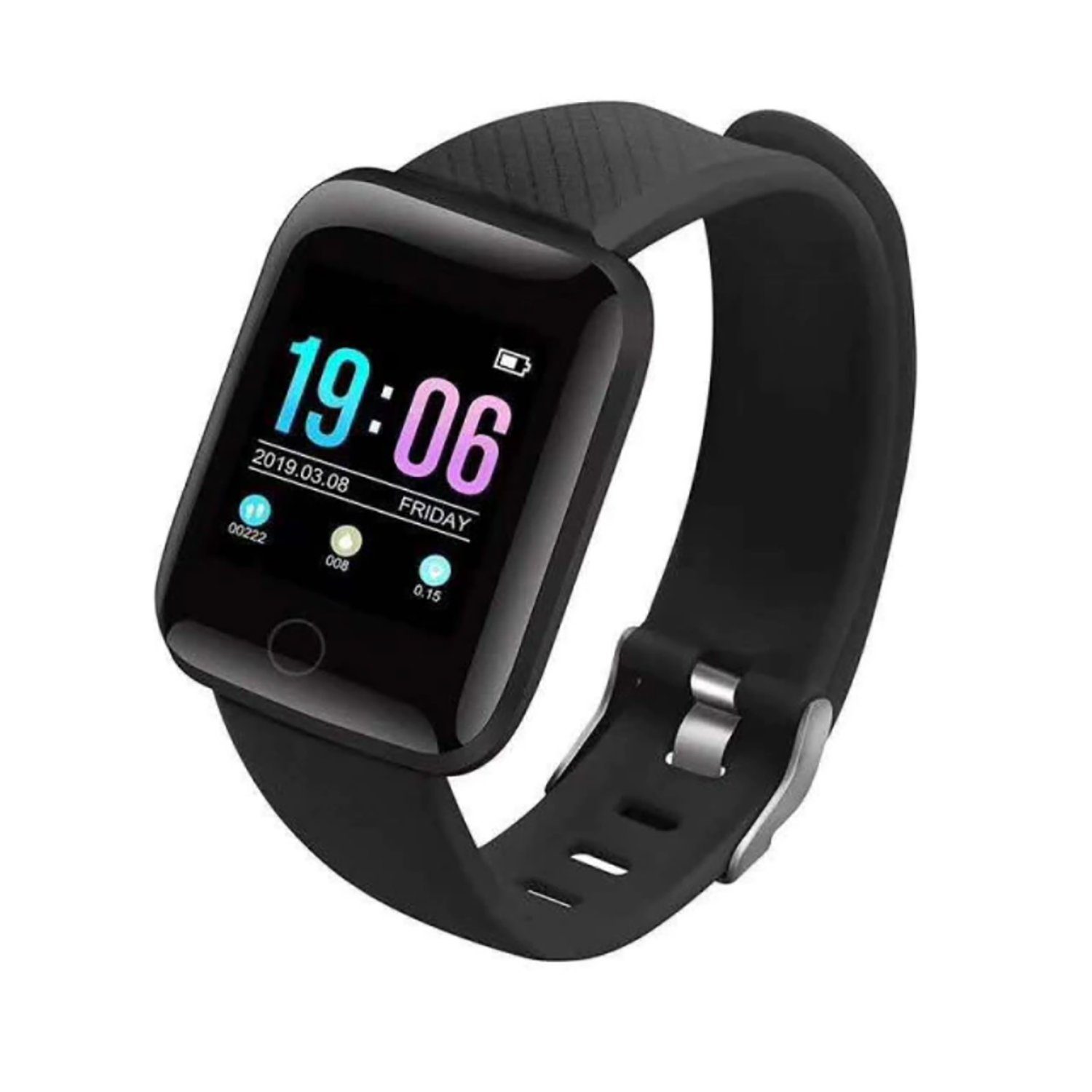 TPFNet SW13 mit Silikon Armband und Schrittzähler Smartwatch (Android), mit Blutdrucksmesser, Musiksteuerung, Kalorien, Social Media wie Whatsapp etc., Schwarz