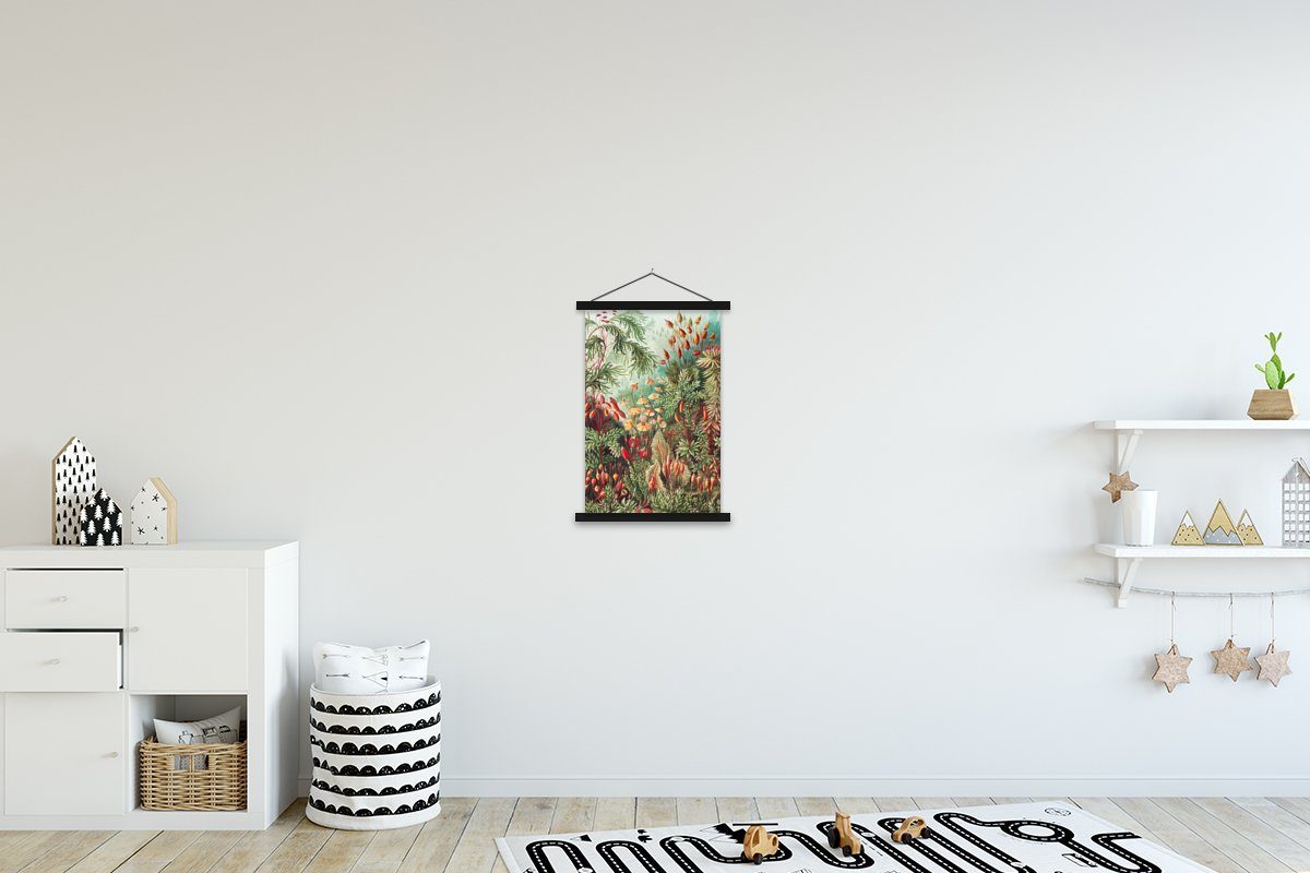 MuchoWow Poster Blumen - Kunst - Vintage - Natur - Botanisch, (1 St), Magnetische Posterleiste, Eichenholz, Holzleisten, Textilposter schwarz | schwarz