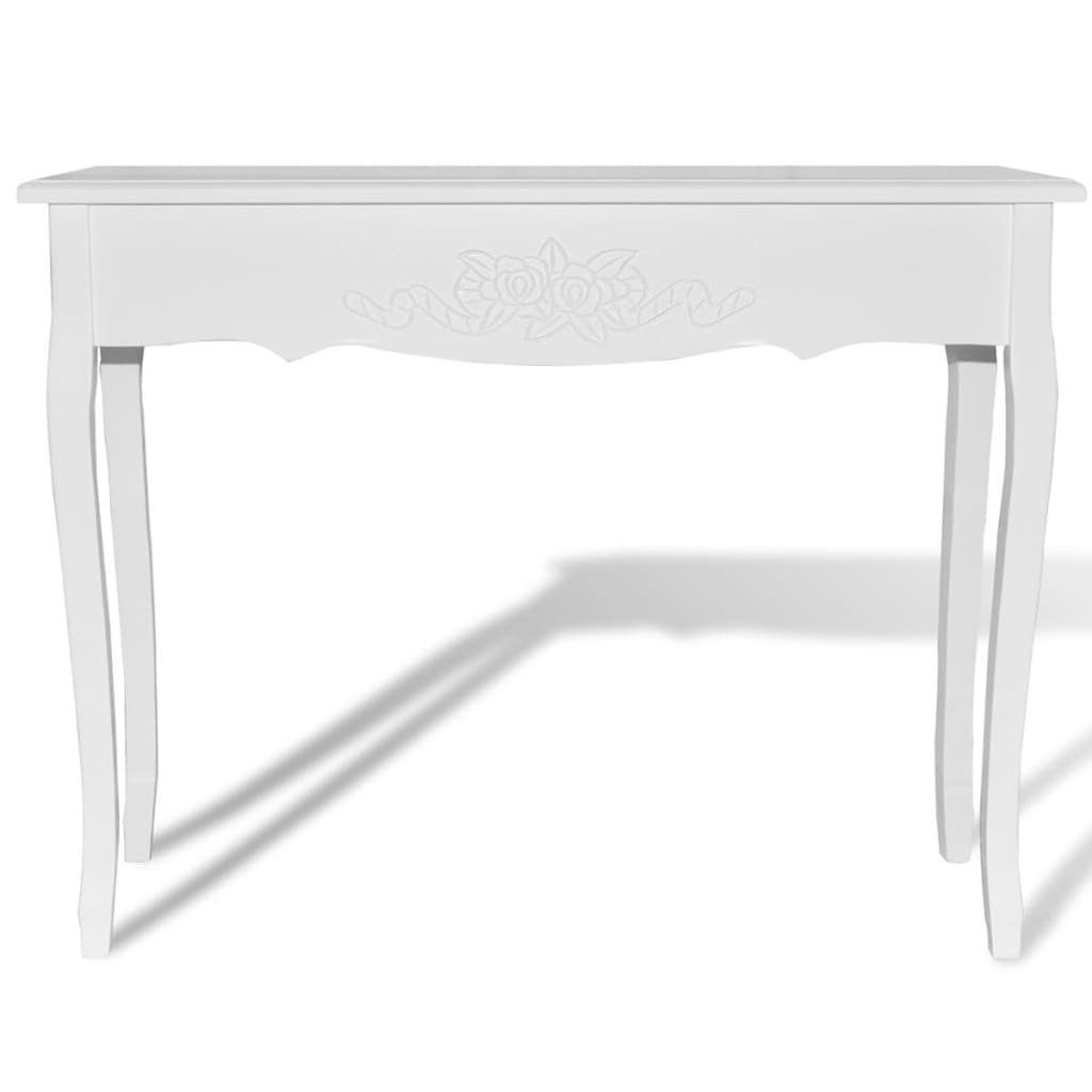 furnicato Schminktisch Konsolentisch Weiß 100 x 35 x 78 cm aus MDF und Kiefernholz (1-St), Elegante Beistelltisch-Variante mit Blumenmuster für das Wohnzimmer