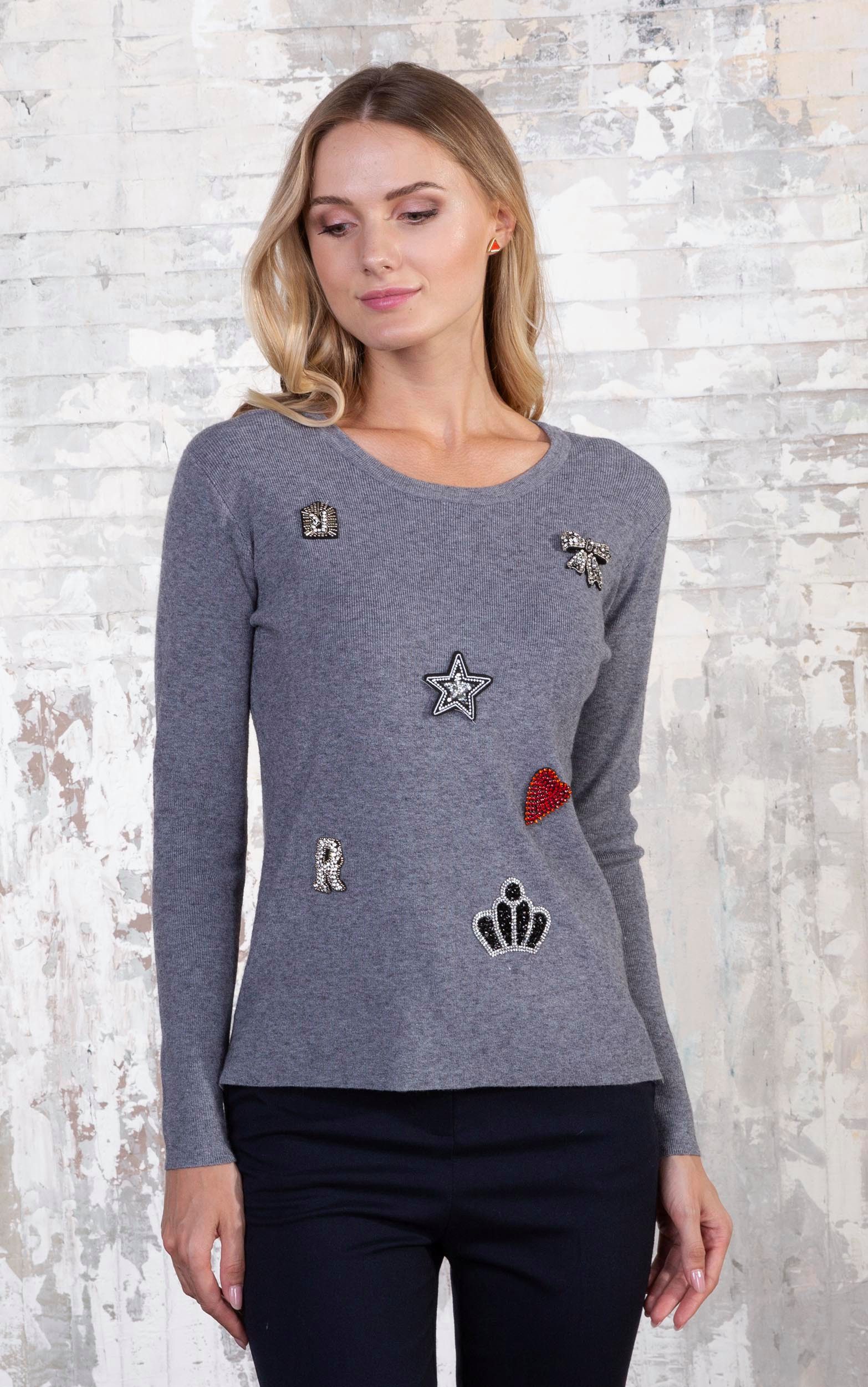 Passioni Strickpullover mit gestickten Motiven auf günstig online kaufen