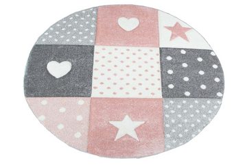 Kinderteppich Kinderteppich Spielteppich Babyteppich Mädchen mit Herz Stern rosa creme grau, Carpetia, rechteckig