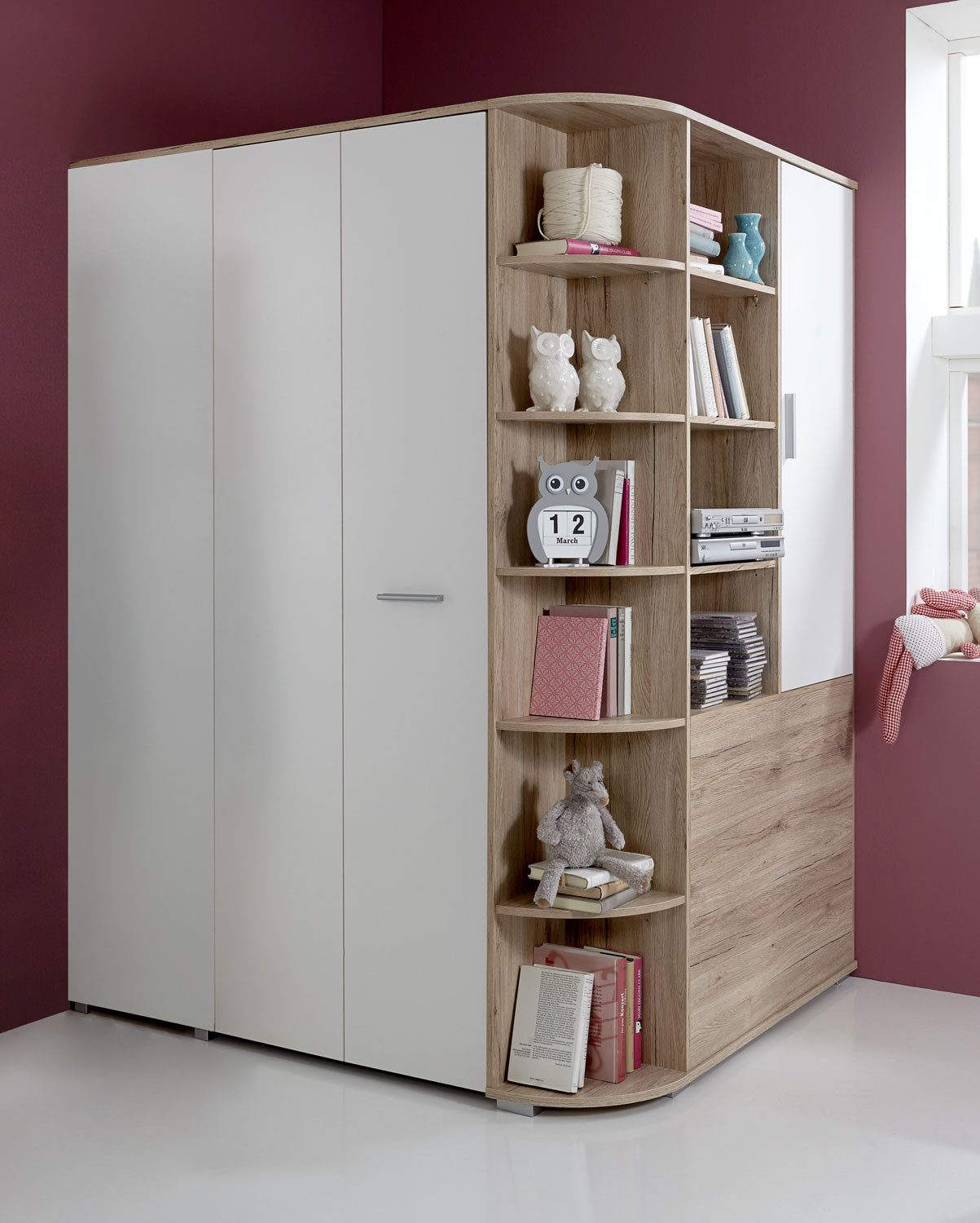 Wimex Eckschrank Joker (1 Tür, 6 Einlegeböden, 3 kleiderhaken, 1 Kleiderstange, 1-St., moderne Optik, begehbar, Griffe Alufarben) 124x148x198cm begehbar weiß Eiche Sanremo