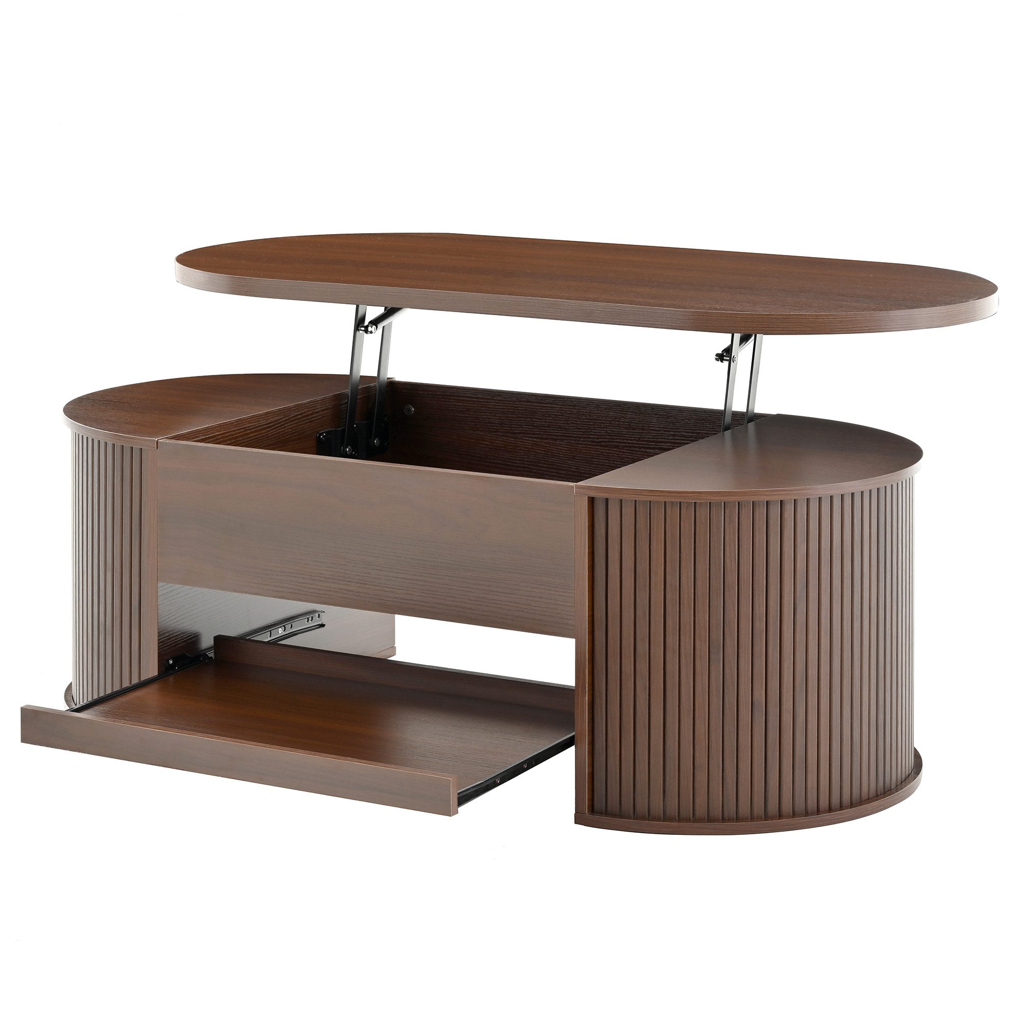 WILLIAMSPACE Couchtisch Mikado Ovaler Couchtisch walnussfarben höhenverstellbar mit Stauraum