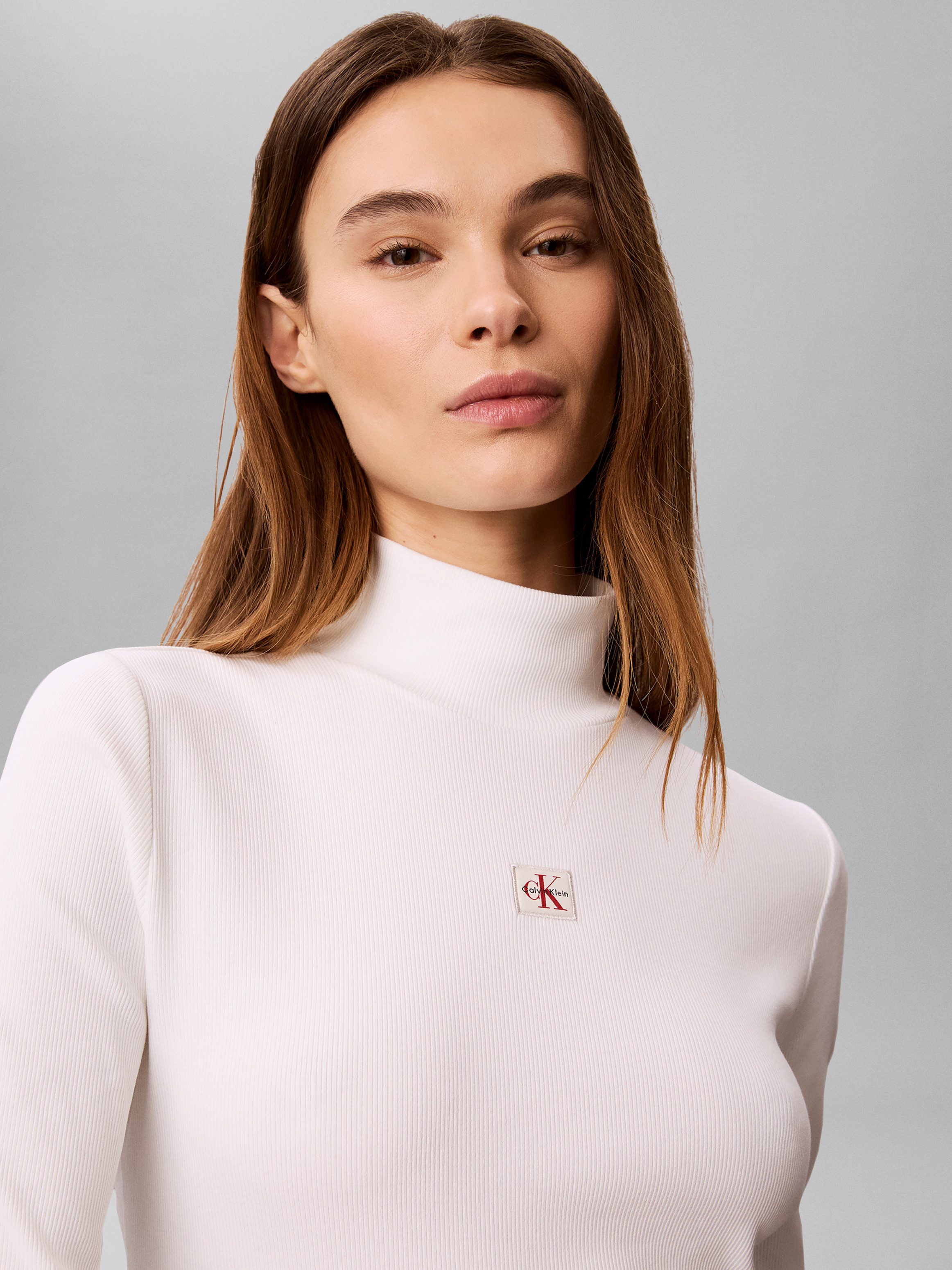 Calvin Klein Jeans Shirttop LS WOVEN LABEL TURTLENECK Mit Rundhalsausschnitt, regular fit