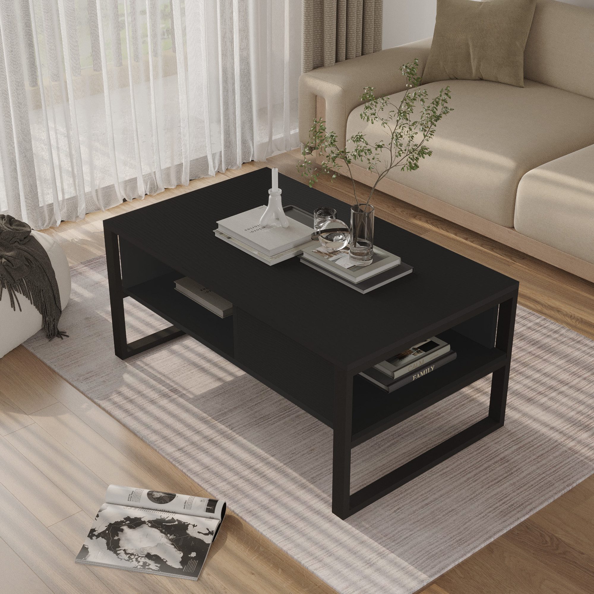 en.casa Couchtisch, »Laukaa« rechteckig Metallgestell 100 x 60 x 45 cm Schwarz