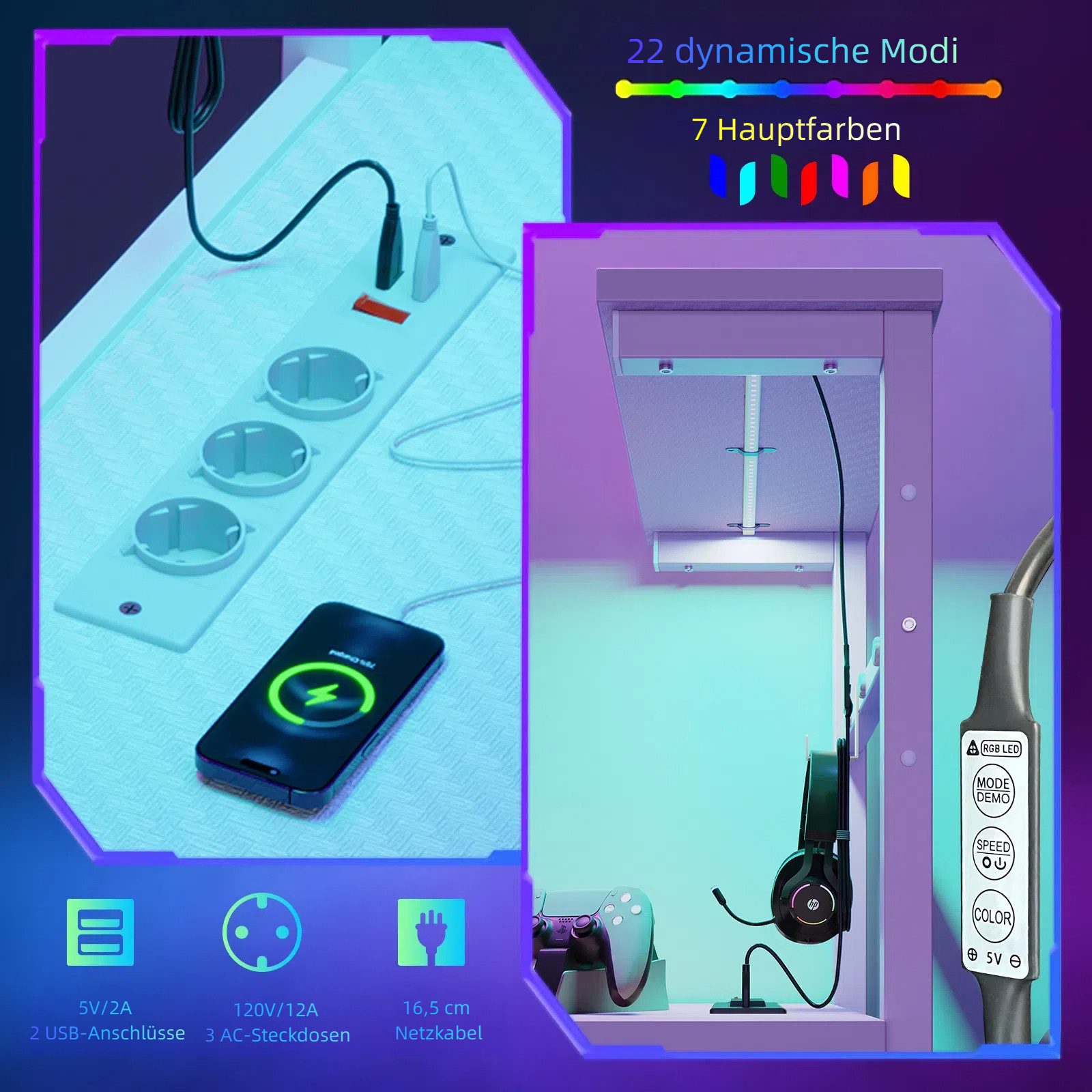 Bestier Gamingtisch Gaming-Schreibtisch mit Regalen, Stabil Schreibtisch LE günstig online kaufen