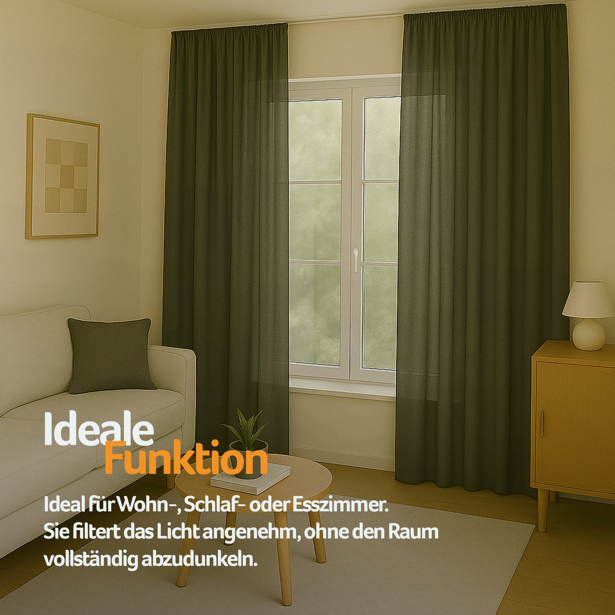 Bestlivings Gardine "Ellen" mit Universalband (2 St), Kräuselband, blickdicht, in moderner Satin-Optik, einfarbig, modern, waschbar bei 30°C – Bild 4 von 5
