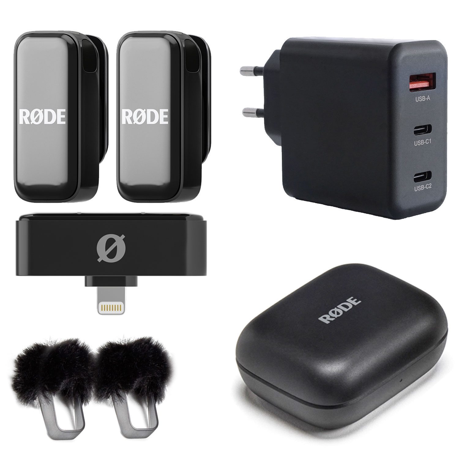 Rode Wireless Micro Drahtloses Mikrofon-System Lightning mit Netzteil Digitales Aufnahmegerät