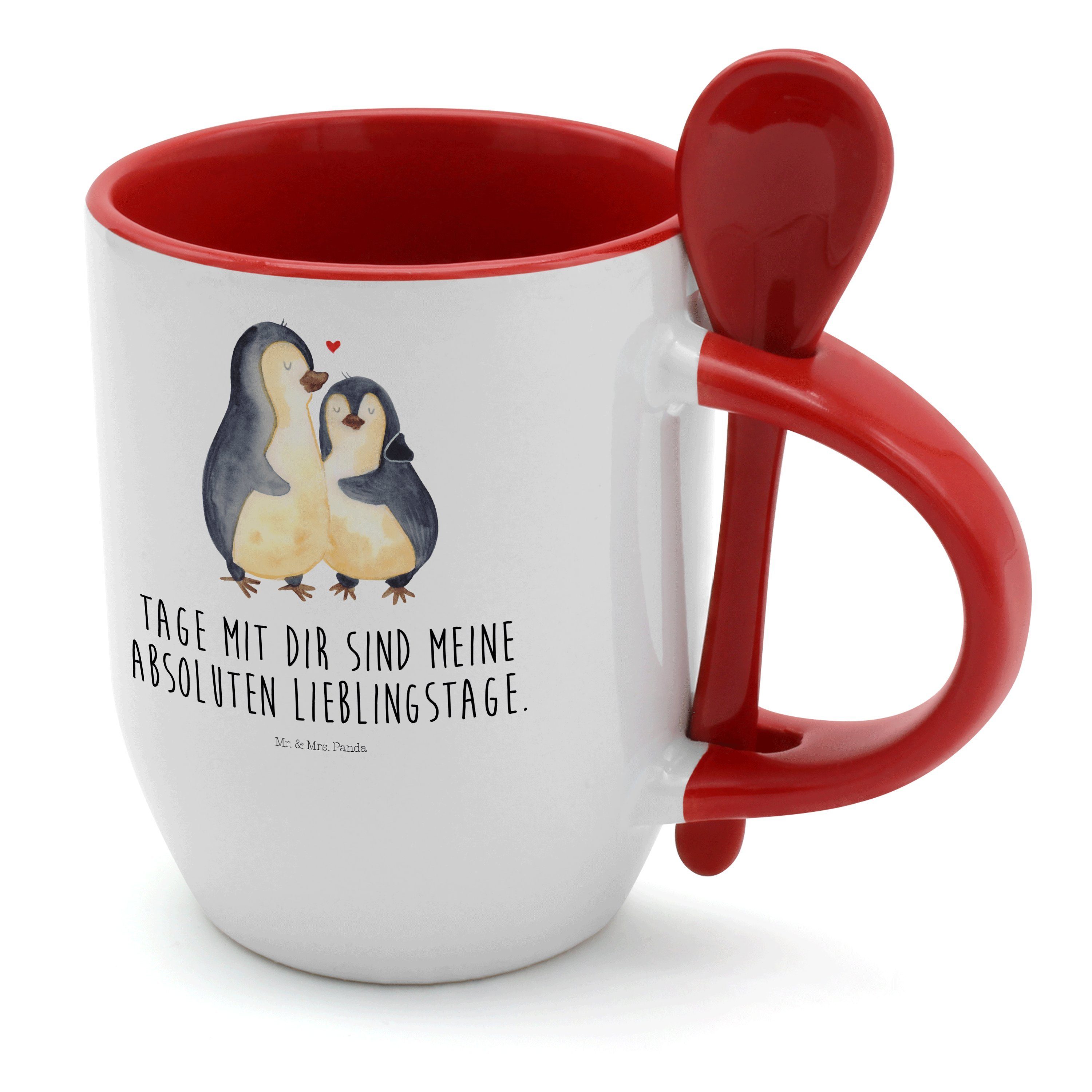 Mr. & Mrs. Panda Tasse Pinguin umarmend - Weiß - Geschenk, Kaffeetasse, Liebe, Tasse mit Spr, Keramik