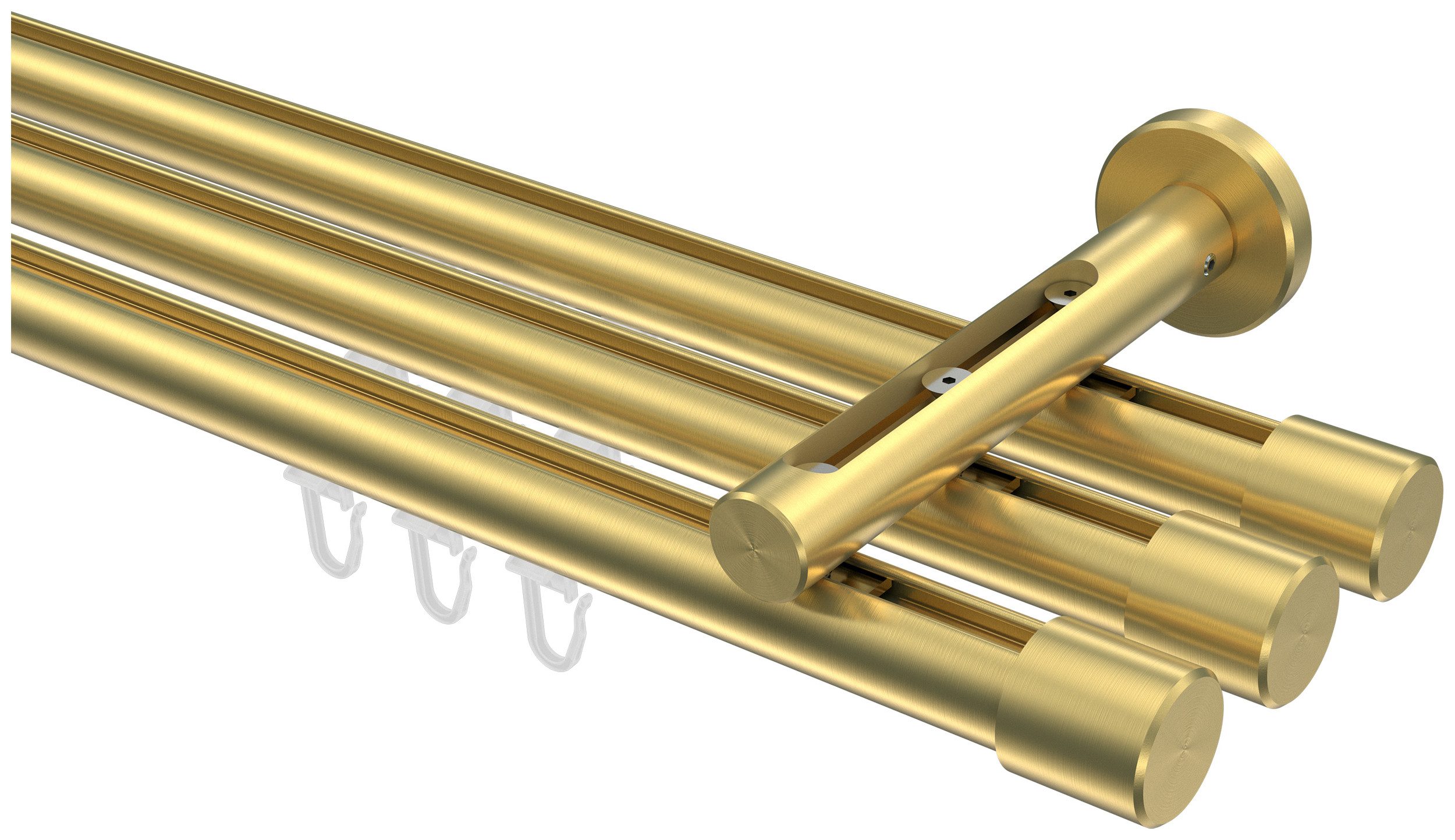 INTERDECO Innenlaufschiene Siteno Santo, Ø 20 mm, 3-läufig, Fixmaß, kürzbar, Wandmontage, Aluminium, Messing-Optik